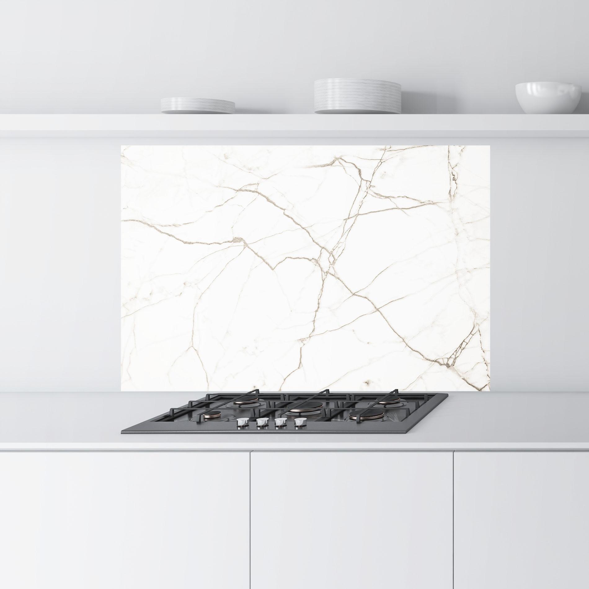 Küchenrückwand Glas White Brown Lines Marble mockup 9