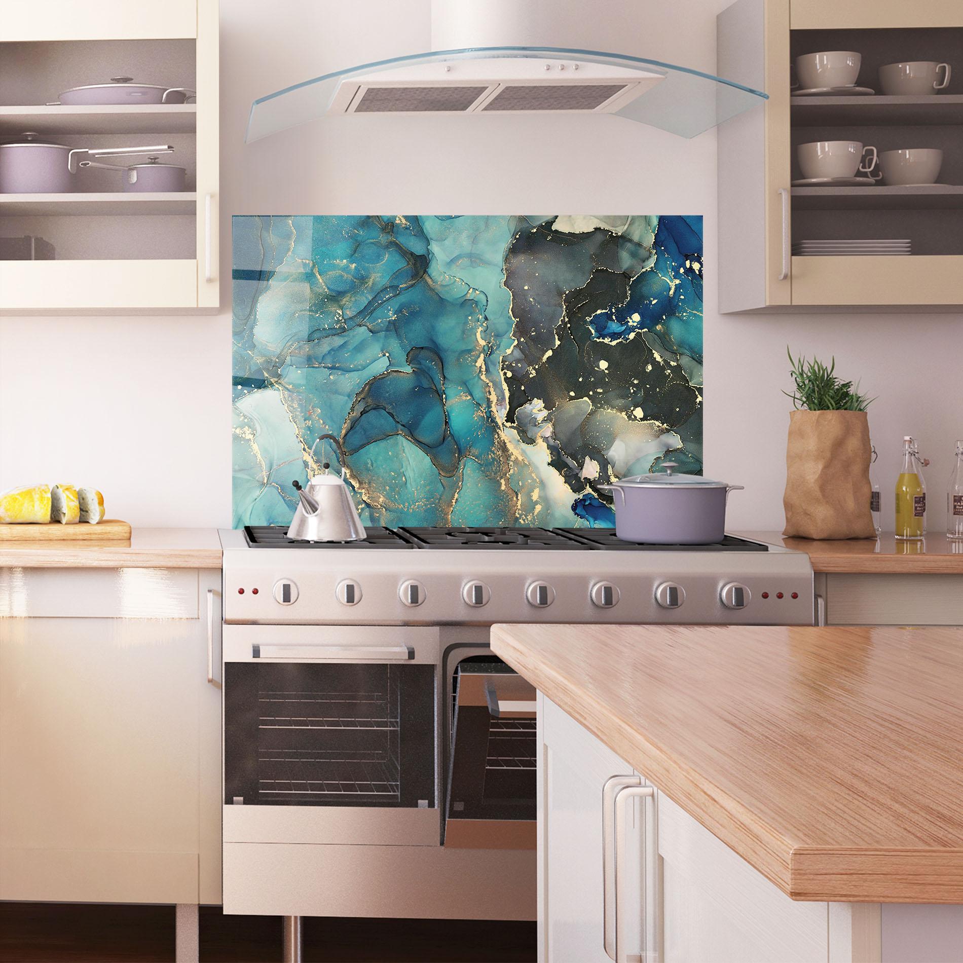 Küchenrückwand Glas Blue Marble mockup 1