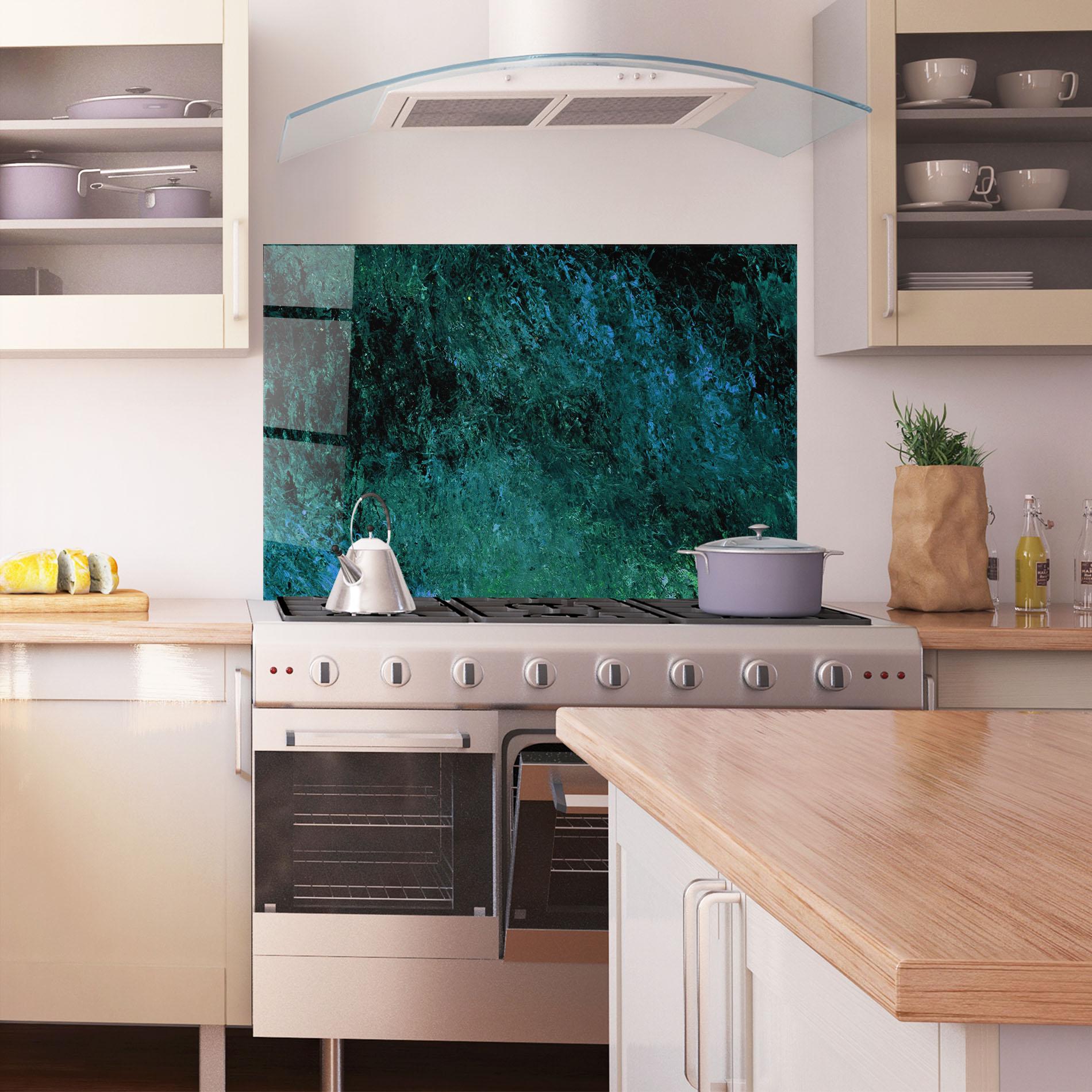 Küchenrückwand Glas Dark Green Blue Painting mockup 1
