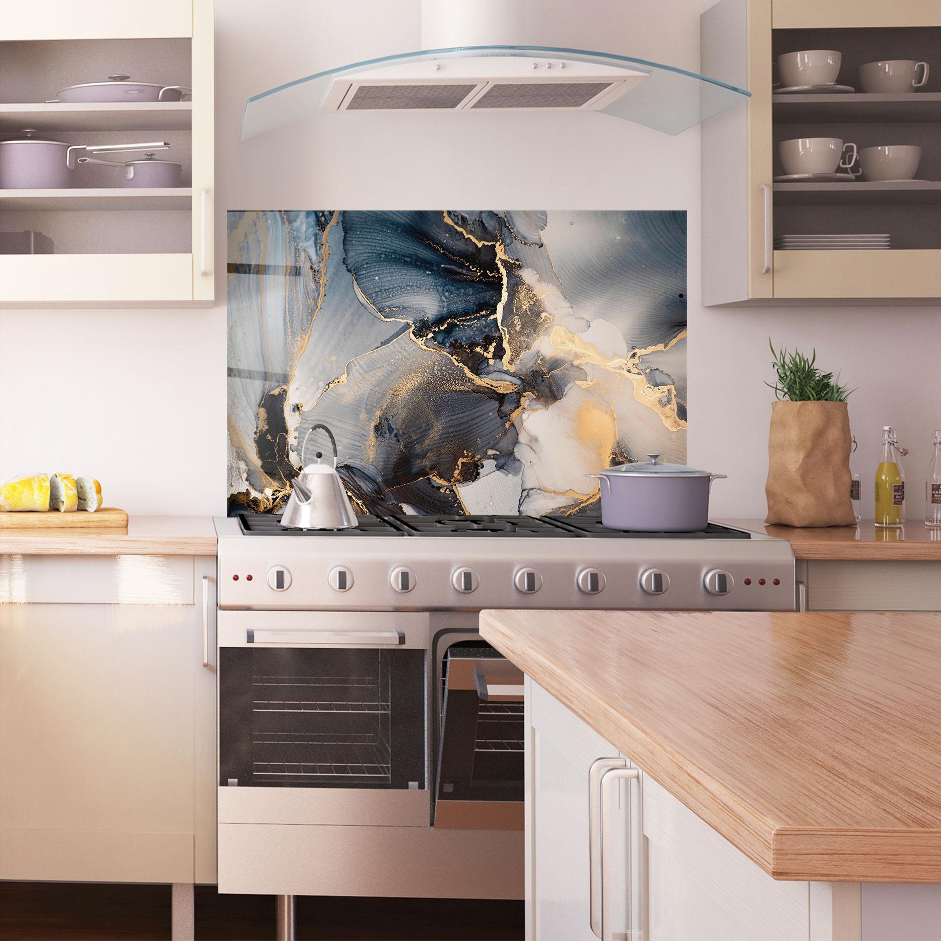 Küchenrückwand Glas Golden Abstract Marble mockup 1