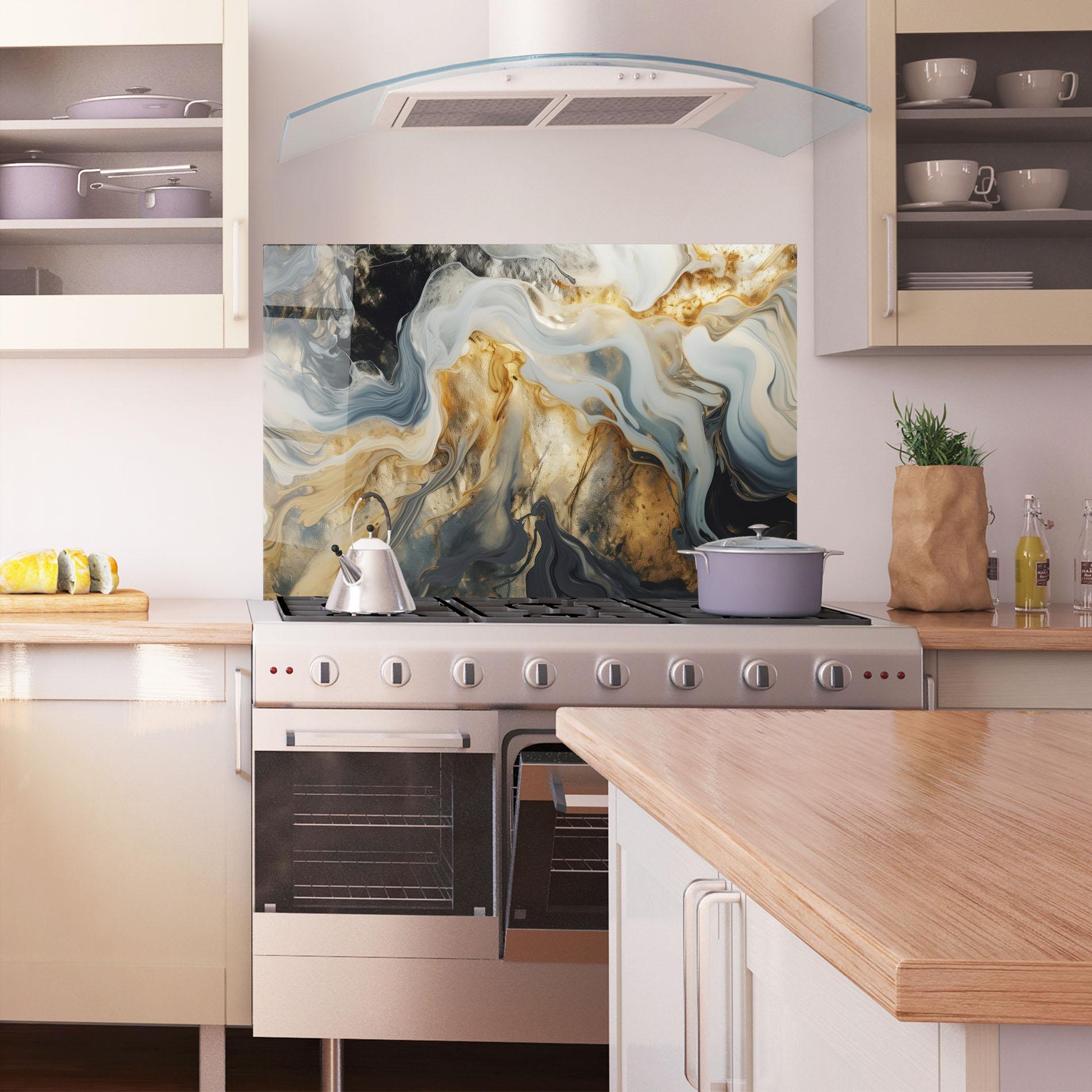 Küchenrückwand Glas Grey Gold Liquid Marble mockup 1