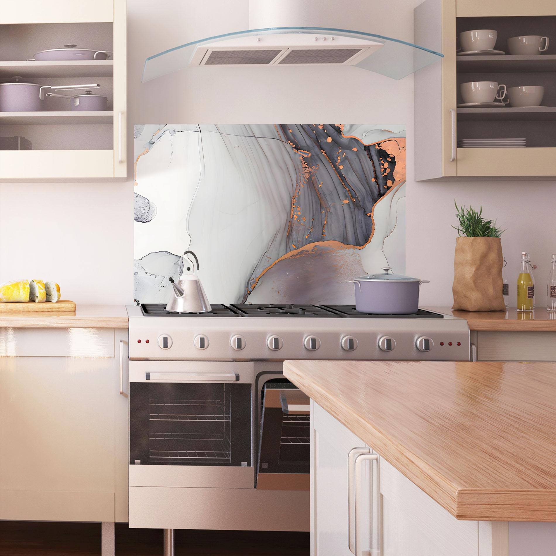 Küchenrückwand Glas Grey Pink Liquid Marble mockup 1