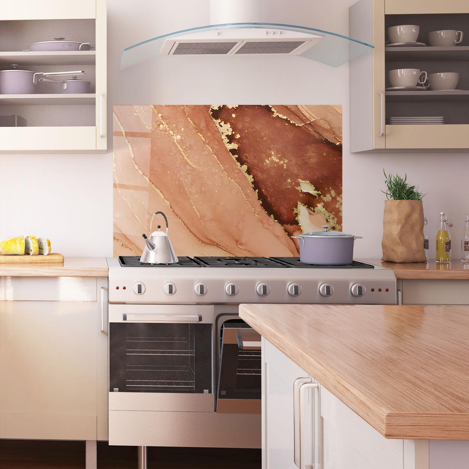 Küchenrückwand Glas Orange Marble mockup 1