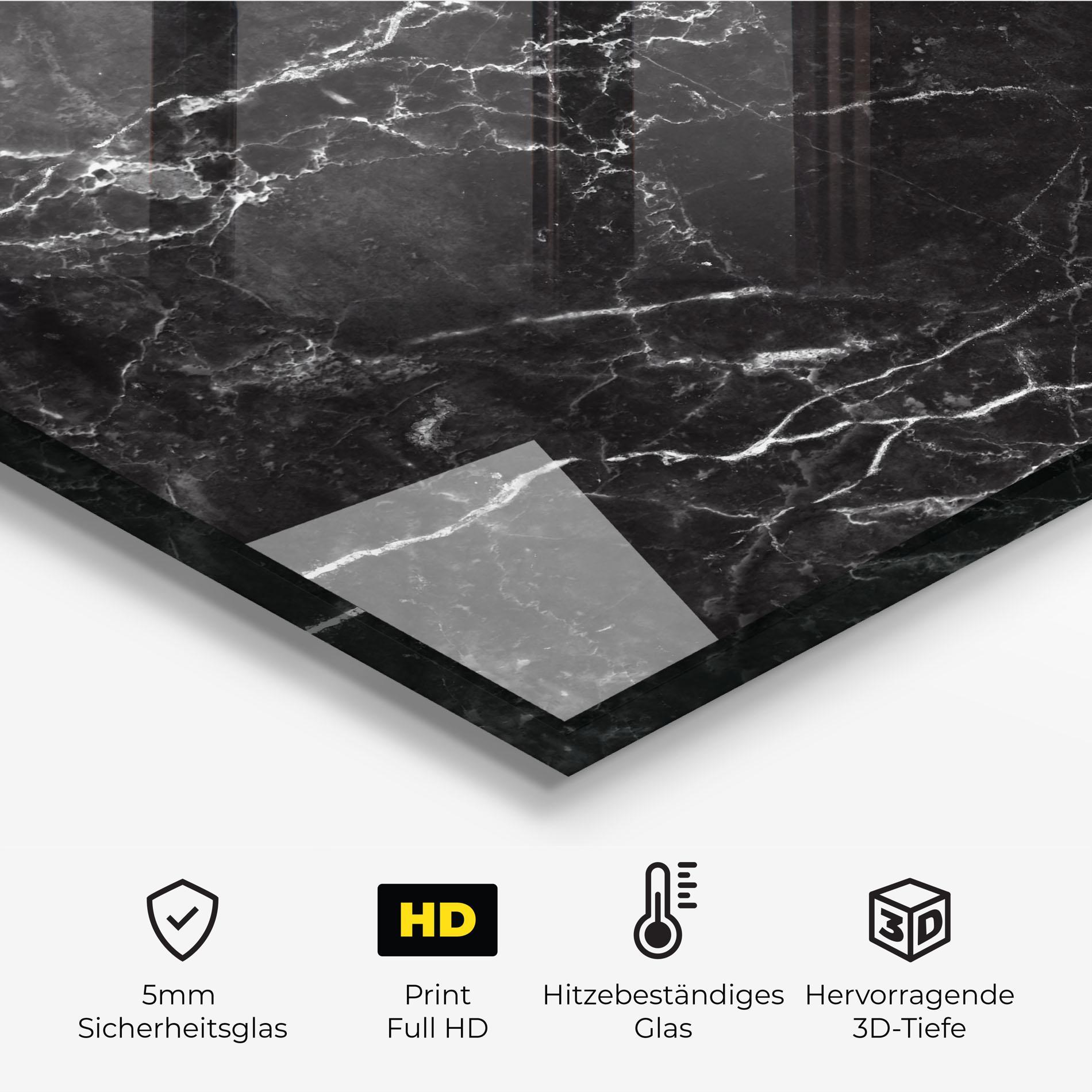 Küchenrückwand Glas Black White Marble mockup 2