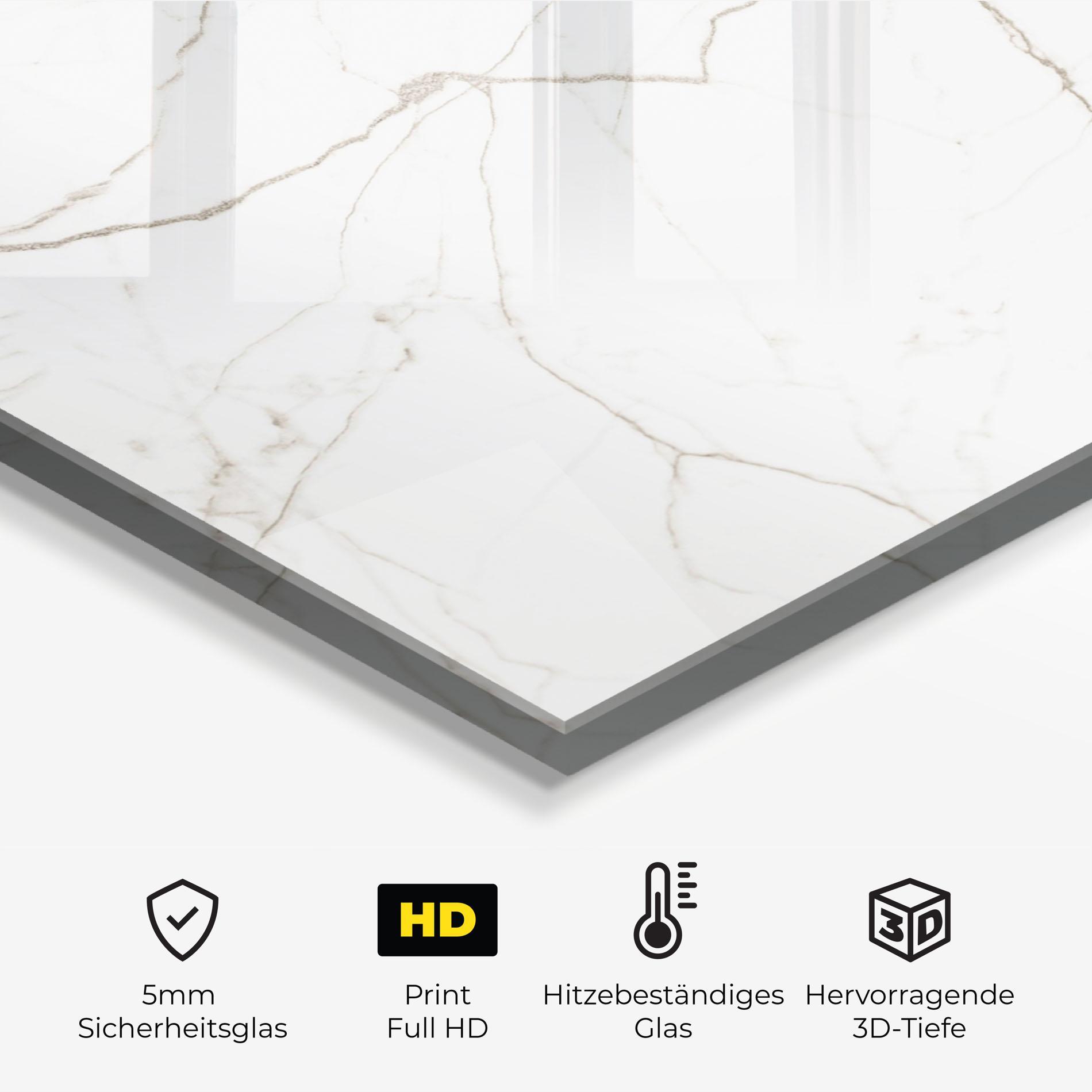 Küchenrückwand Glas White Brown Lines Marble mockup 2
