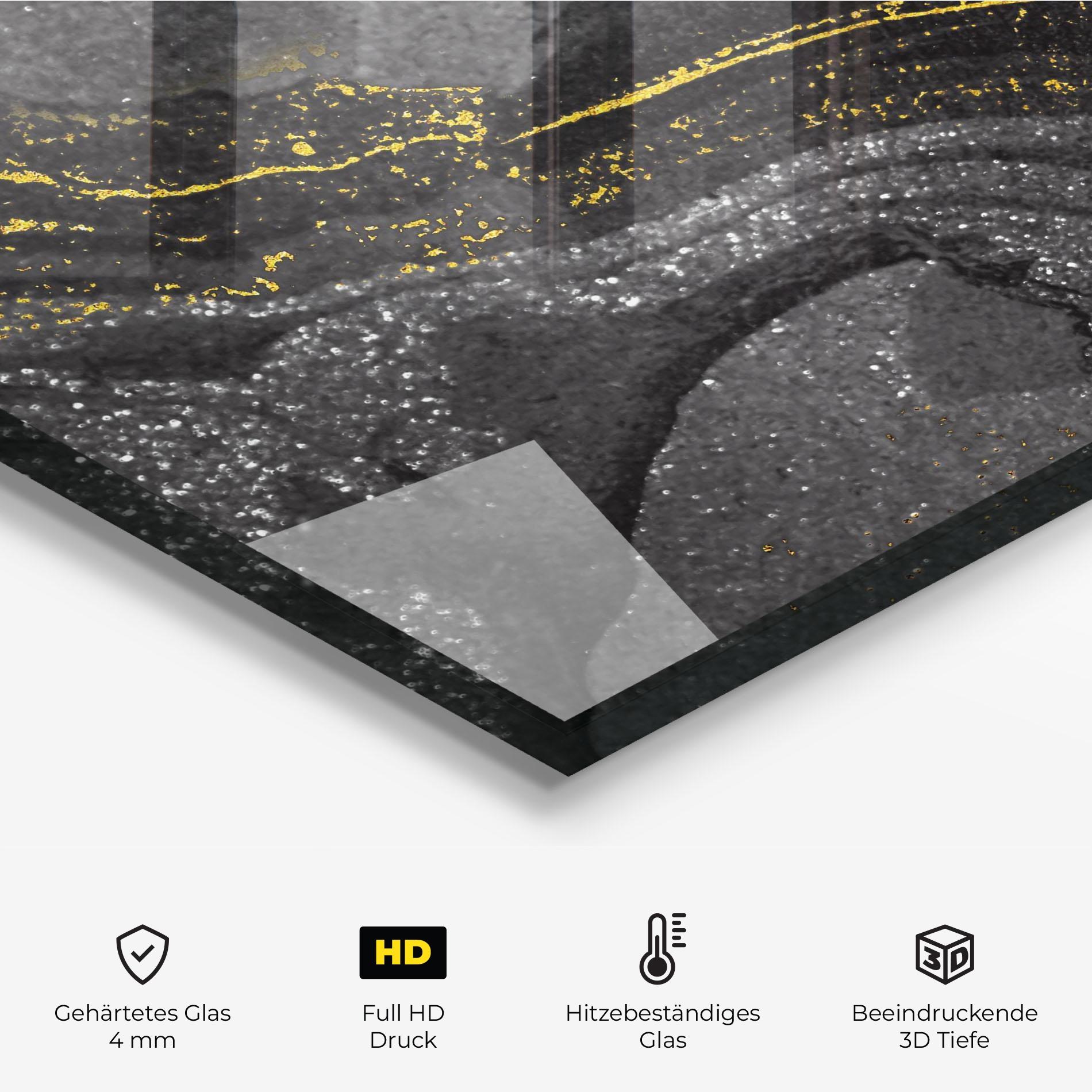 Küchenrückwand Glas Black And Gold Texture mockup 2