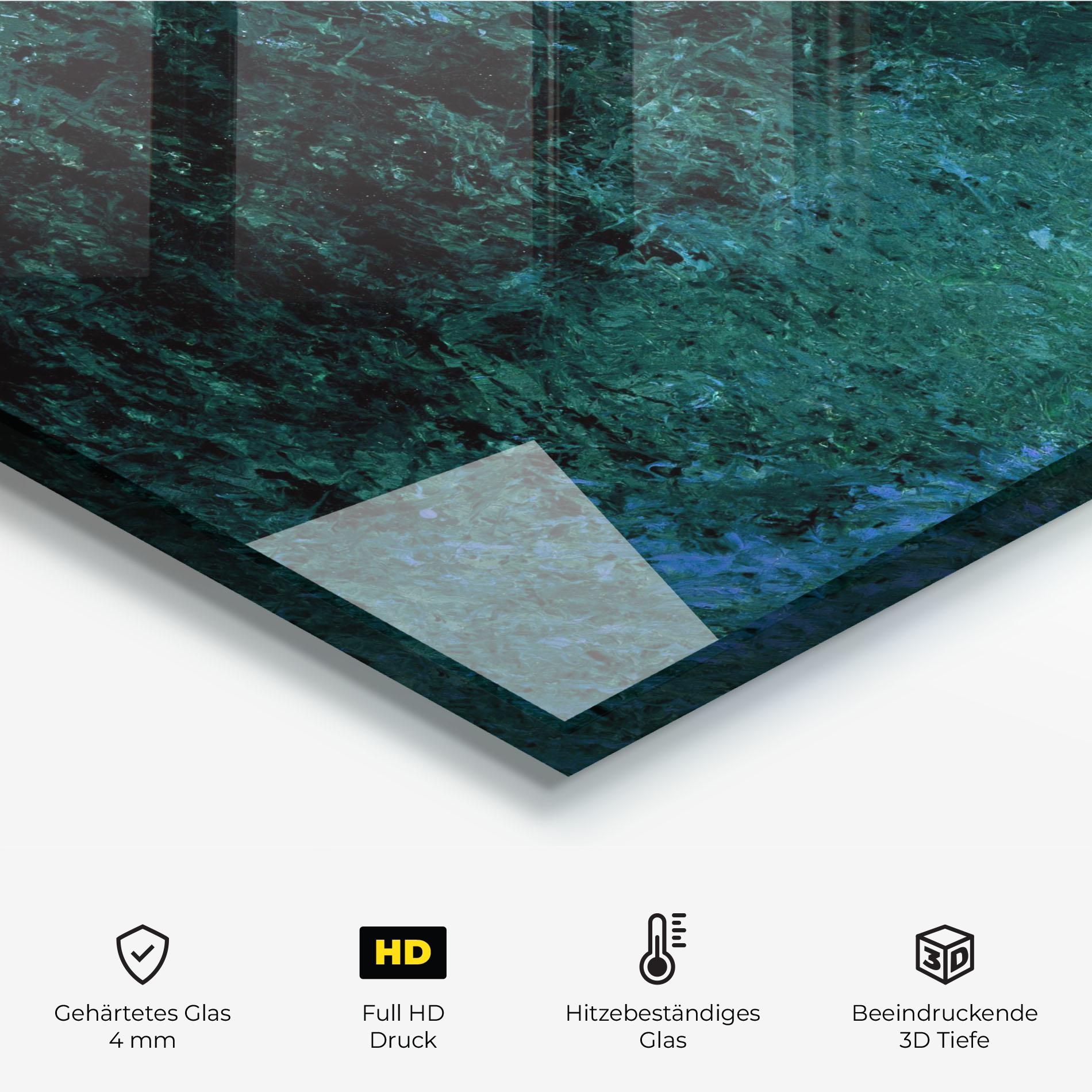 Küchenrückwand Glas Dark Green Blue Painting mockup 2