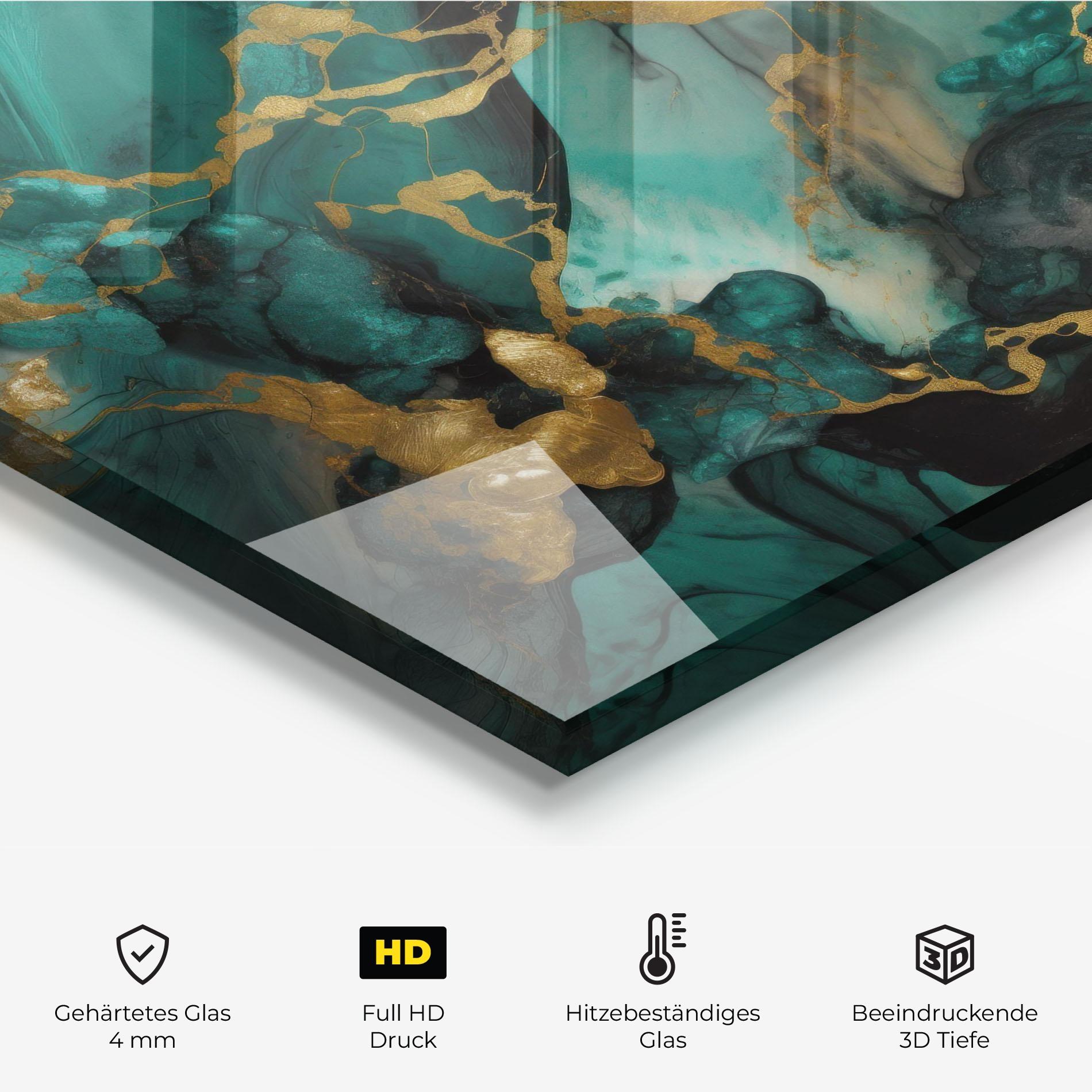 Küchenrückwand Glas Dark Green Golden Marble mockup 2