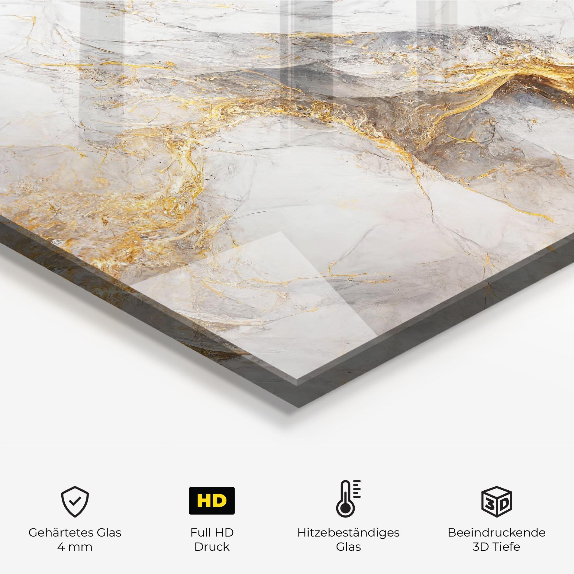Küchenrückwand Glas Gold Liquid Grey Marble mockup 2