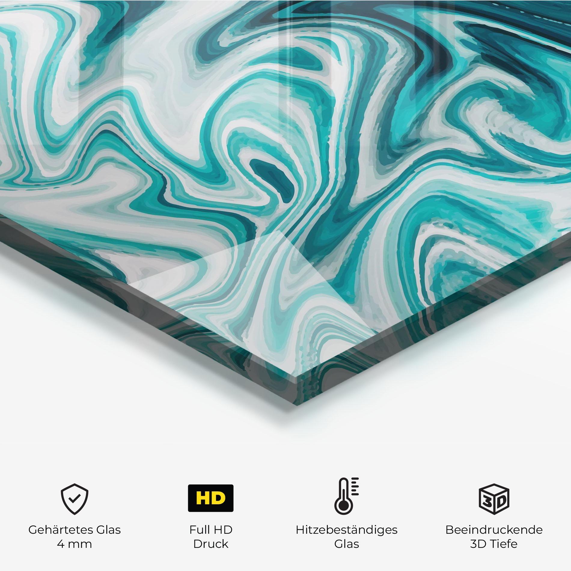 Küchenrückwand Glas White Blue Liquid Marble mockup 2