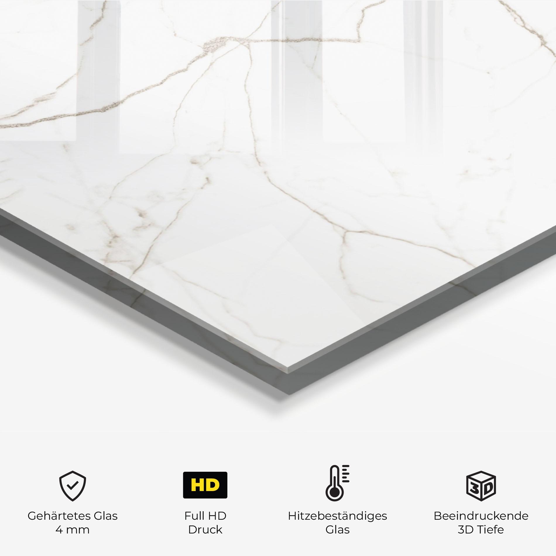 Küchenrückwand Glas White Brown Lines Marble mockup 2