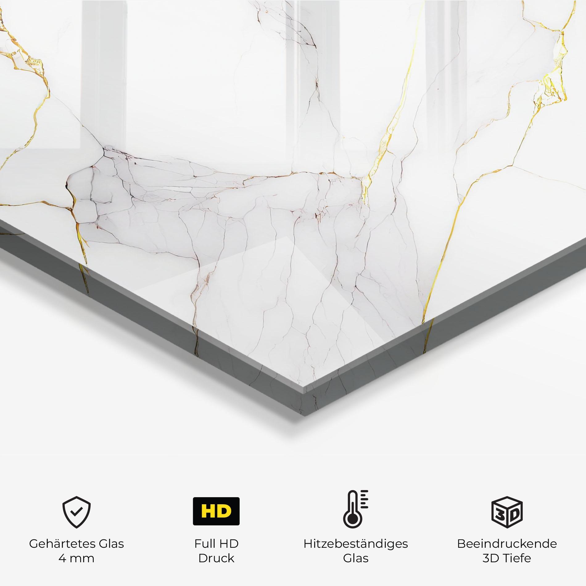 Küchenrückwand Glas White Grey Golden Lines mockup 2