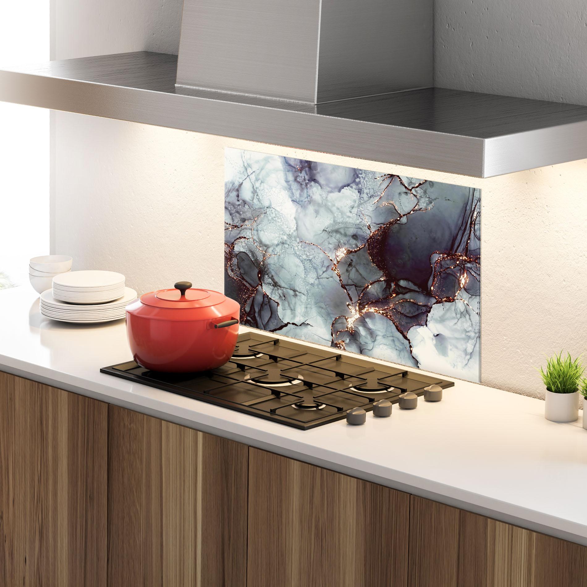 Küchenrückwand Glas Abstract Gold Path mockup 4