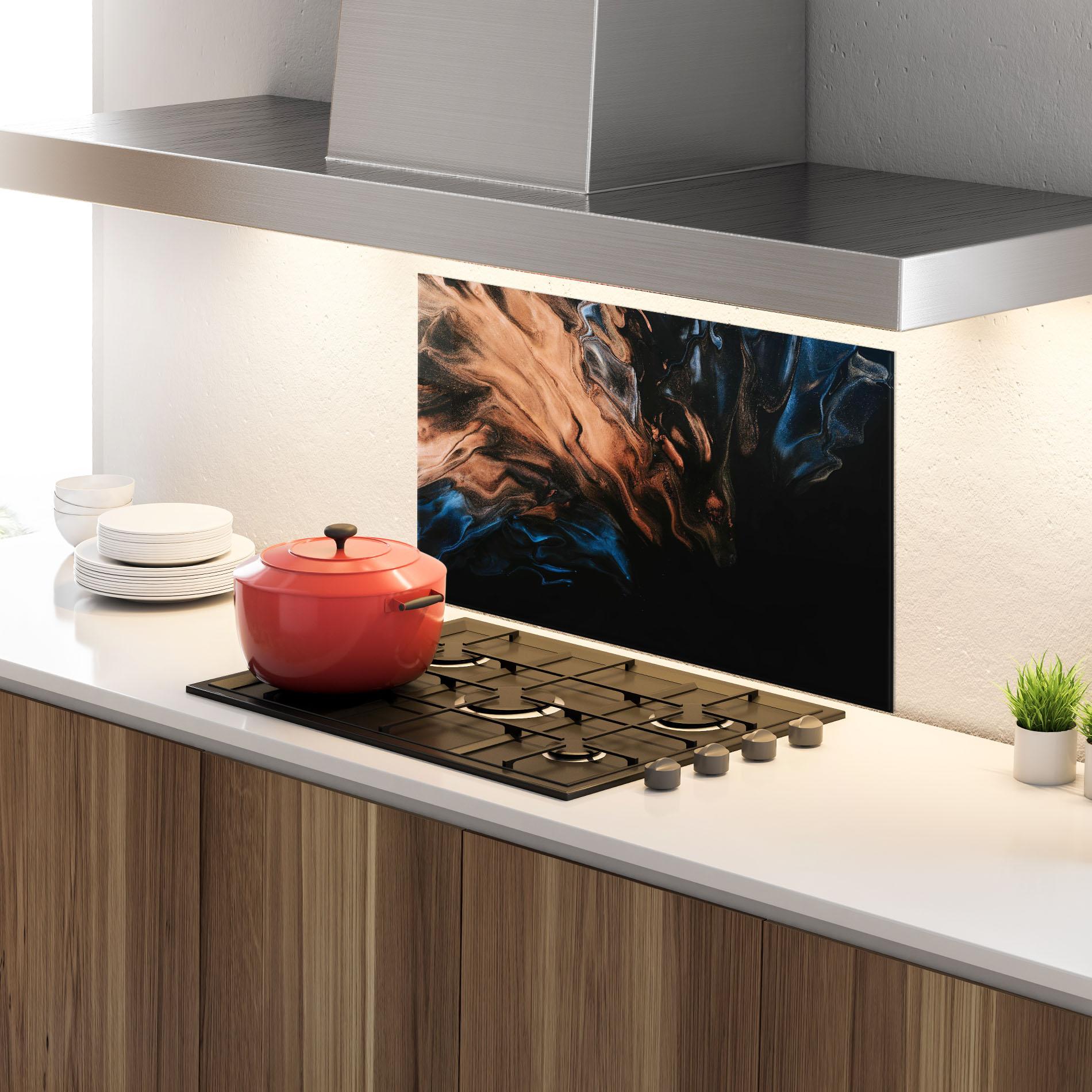 Küchenrückwand Glas Dark Flame Abstract mockup 4