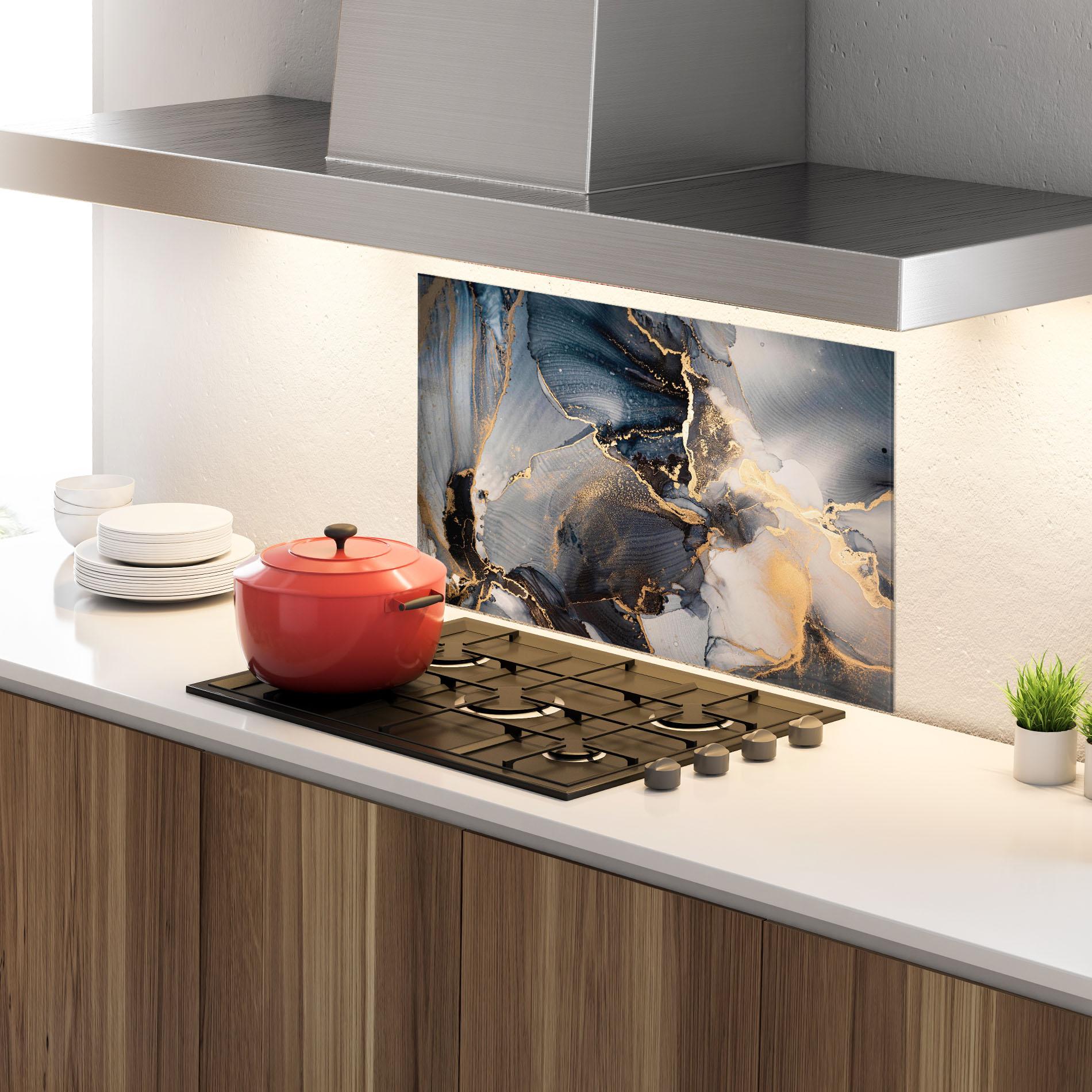 Küchenrückwand Glas Golden Abstract Marble mockup 4