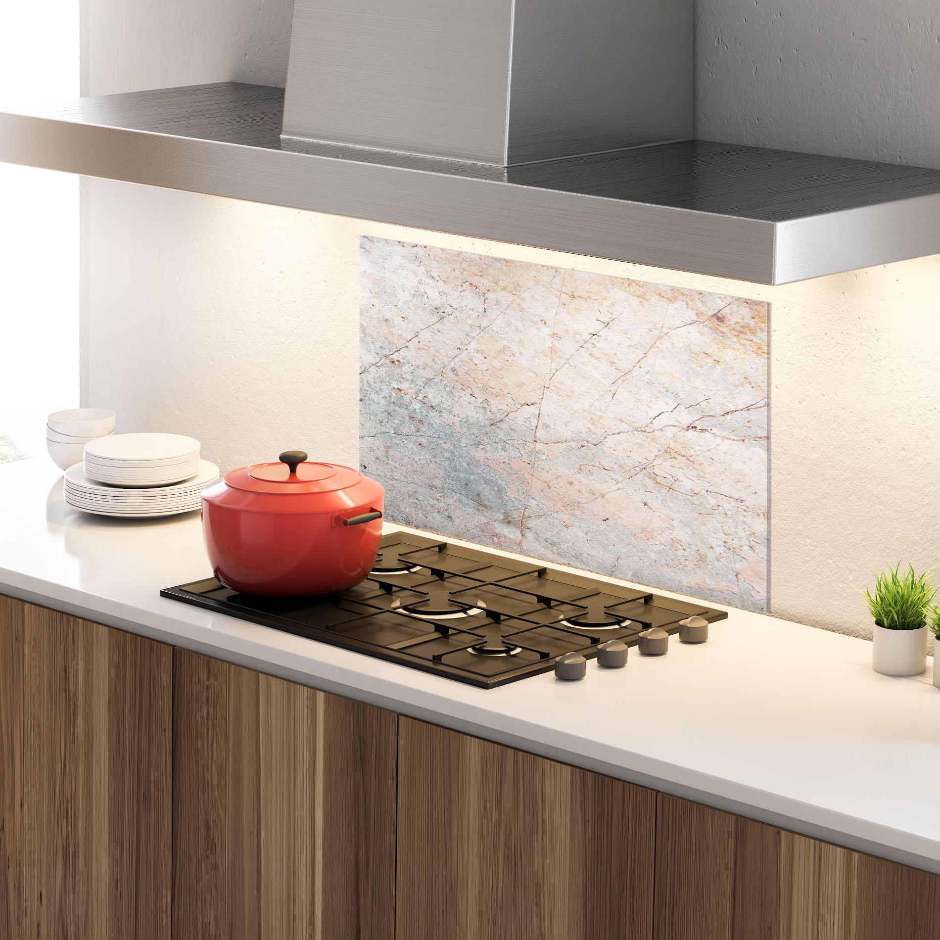 Küchenrückwand Glas Light Pink Grey mockup 4