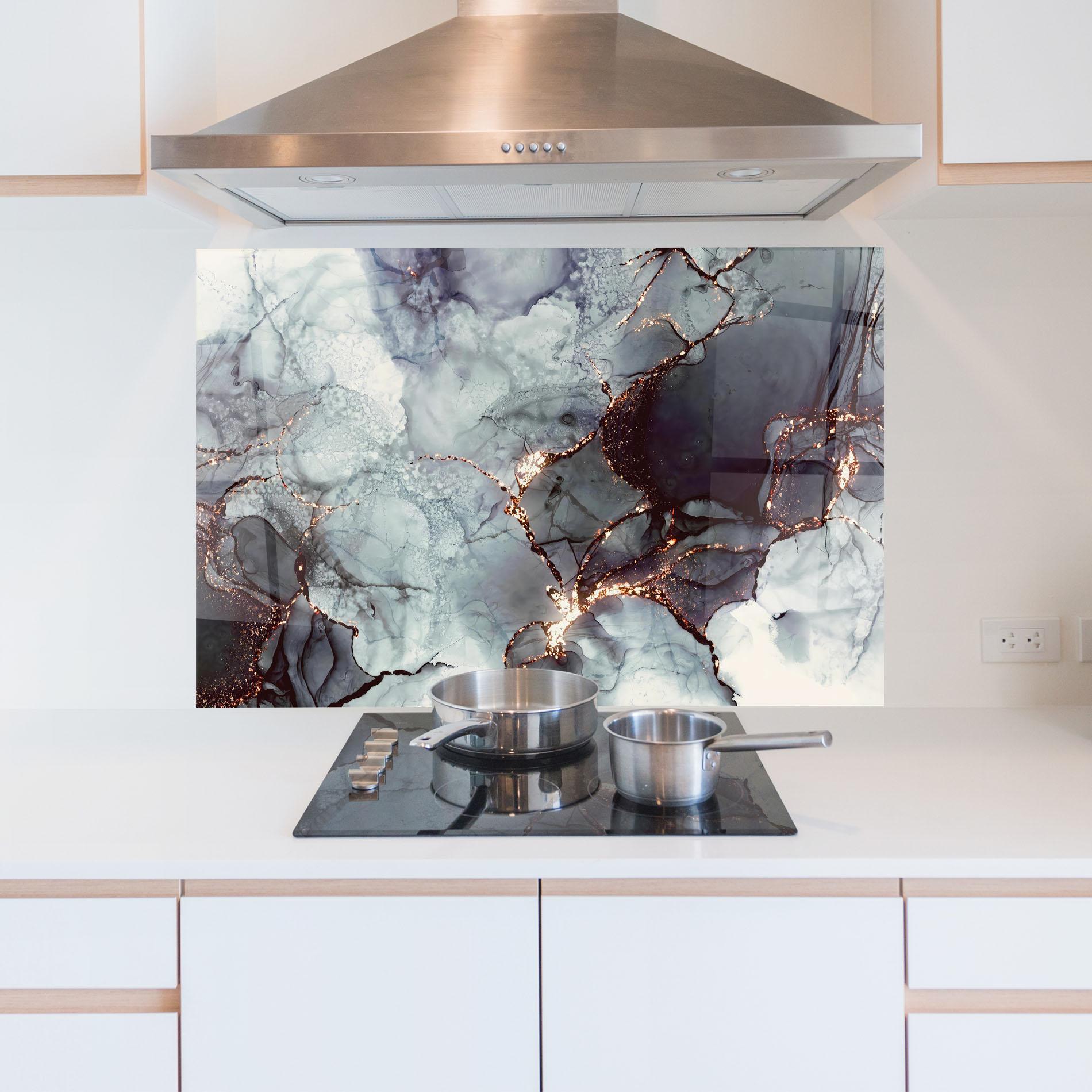 Küchenrückwand Glas Abstract Gold Path mockup 5