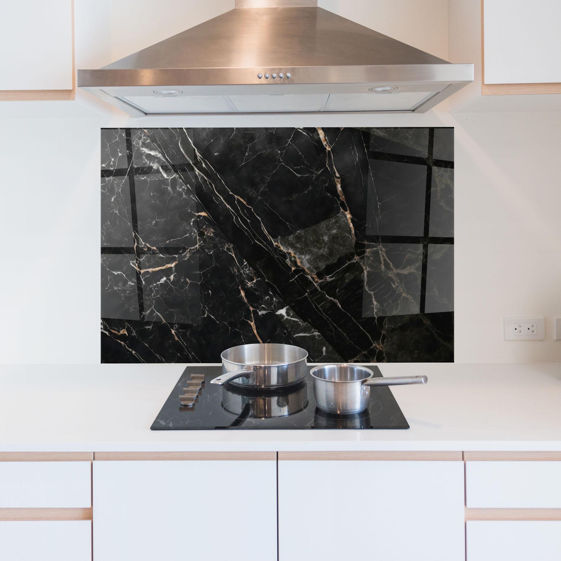 Küchenrückwand Glas Black Brown Marble mockup 5