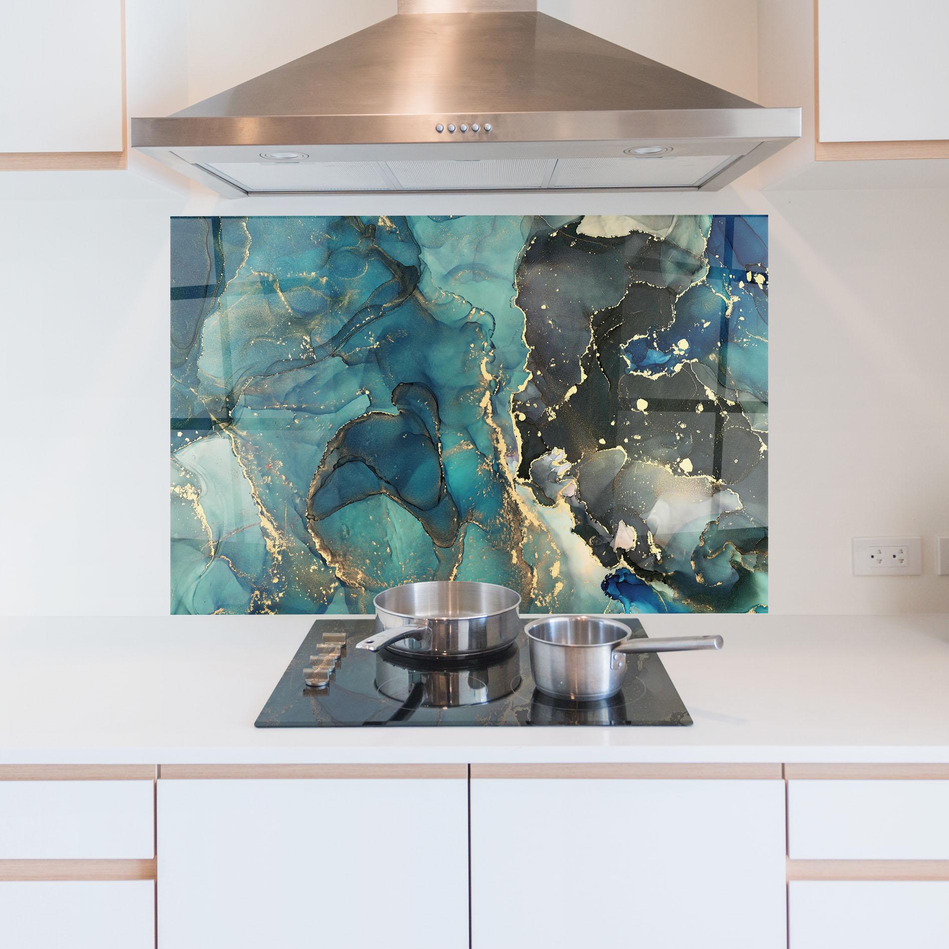 Küchenrückwand Glas Blue Marble mockup 5