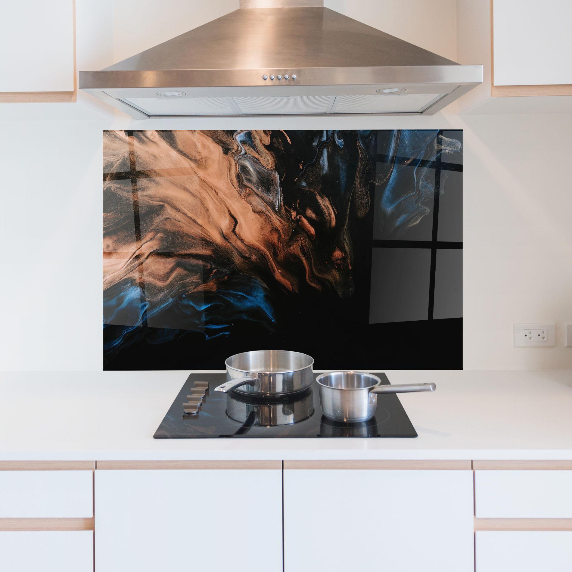 Küchenrückwand Glas Dark Flame Abstract mockup 5