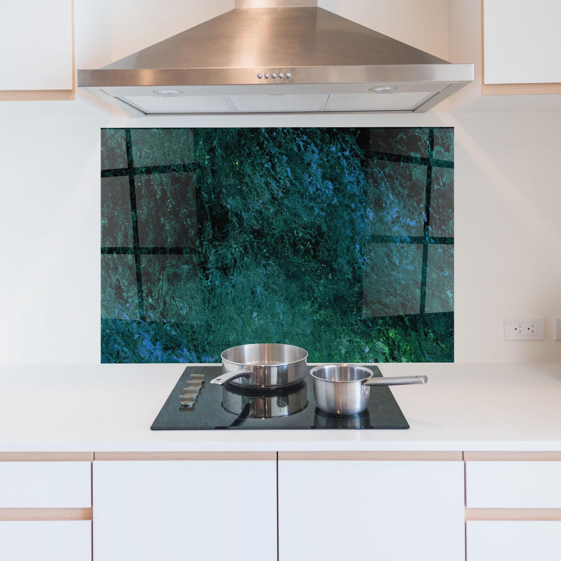 Küchenrückwand Glas Dark Green Blue Painting mockup 5