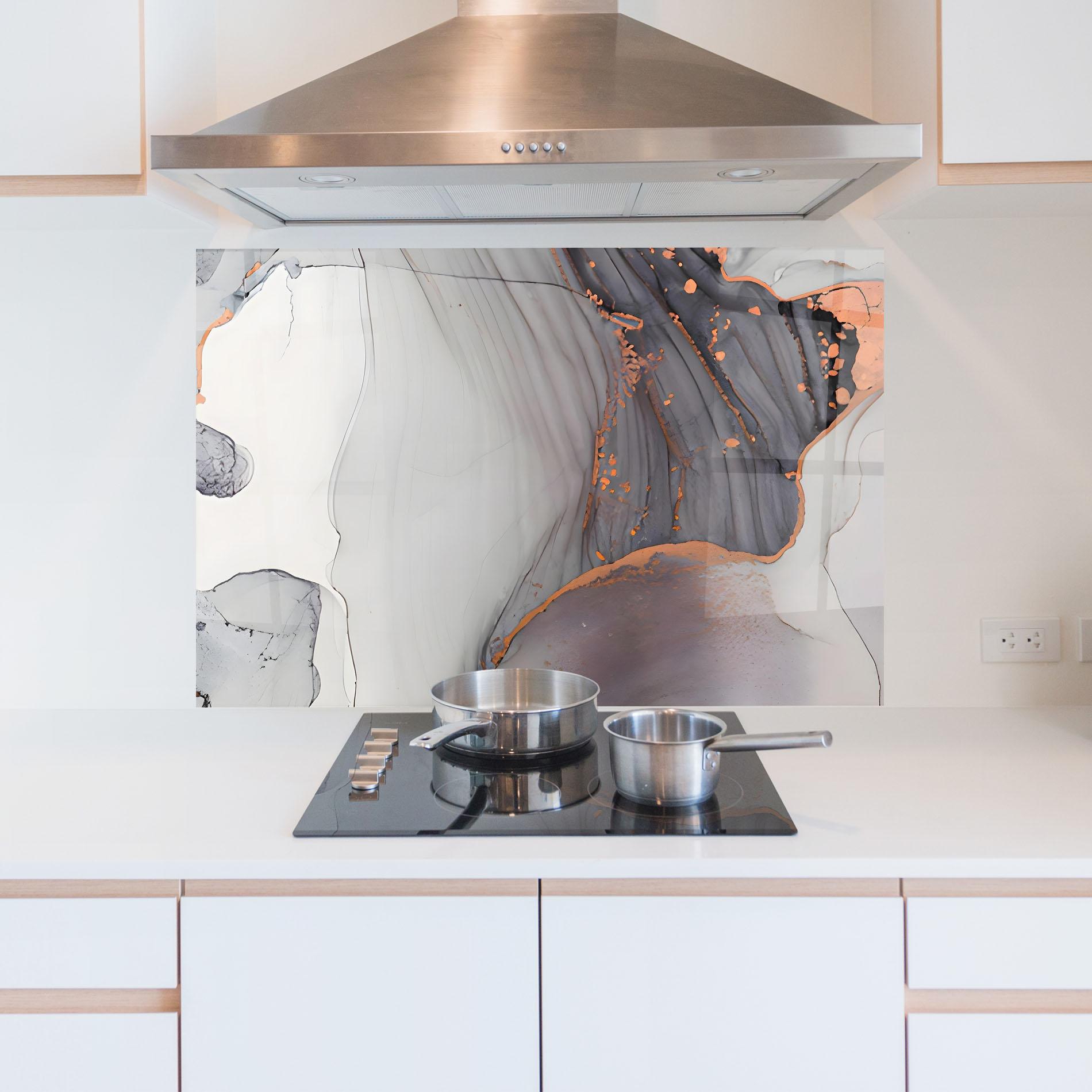 Küchenrückwand Glas Grey Pink Liquid Marble mockup 5