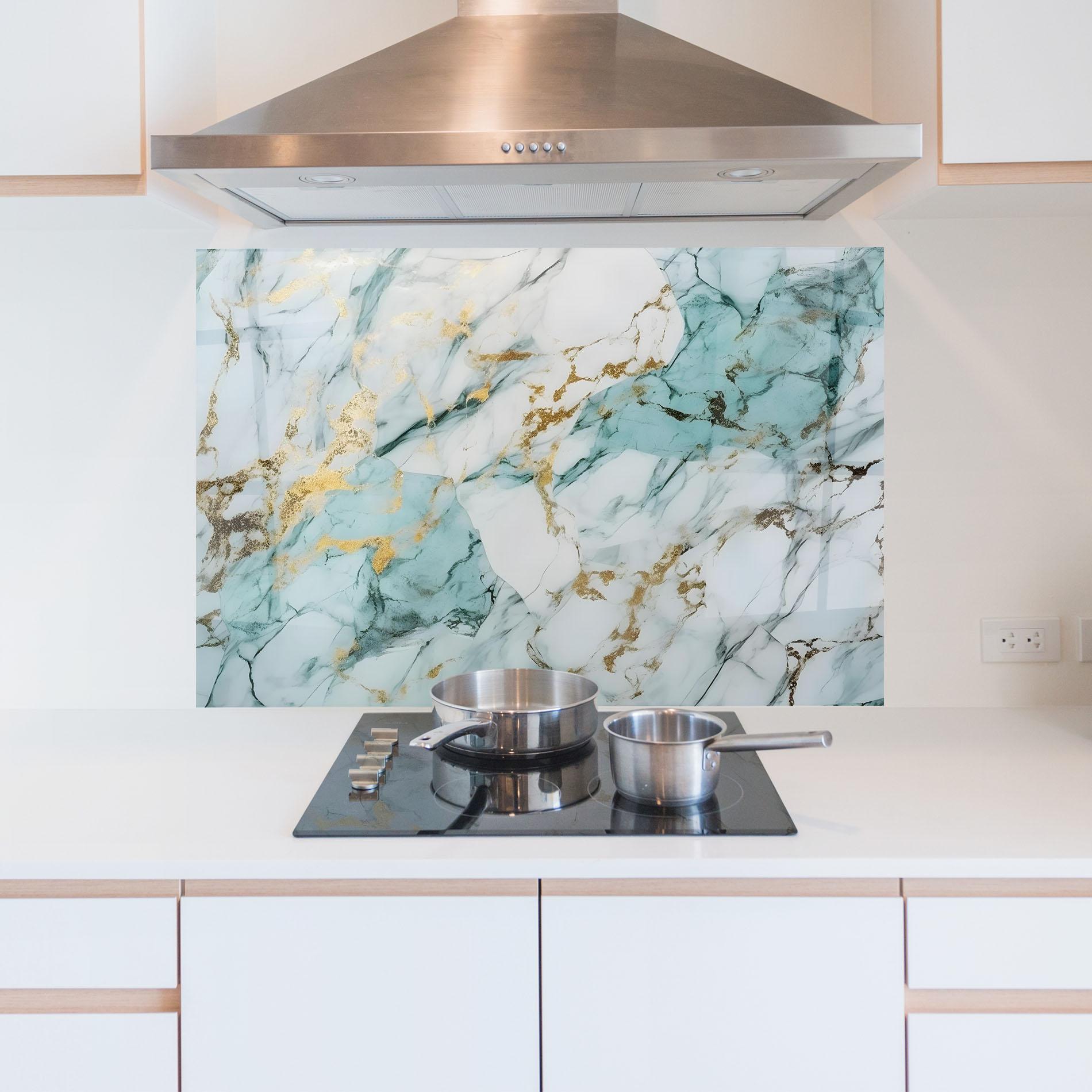 Küchenrückwand Glas Light Green Gold Line mockup 5