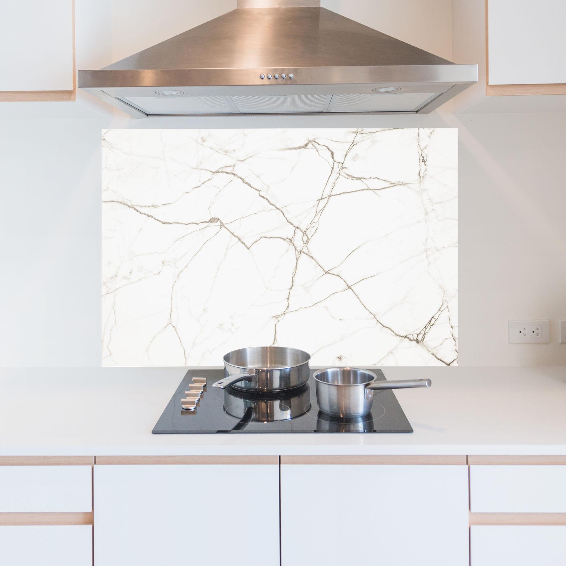 Küchenrückwand Glas White Brown Lines Marble mockup 5