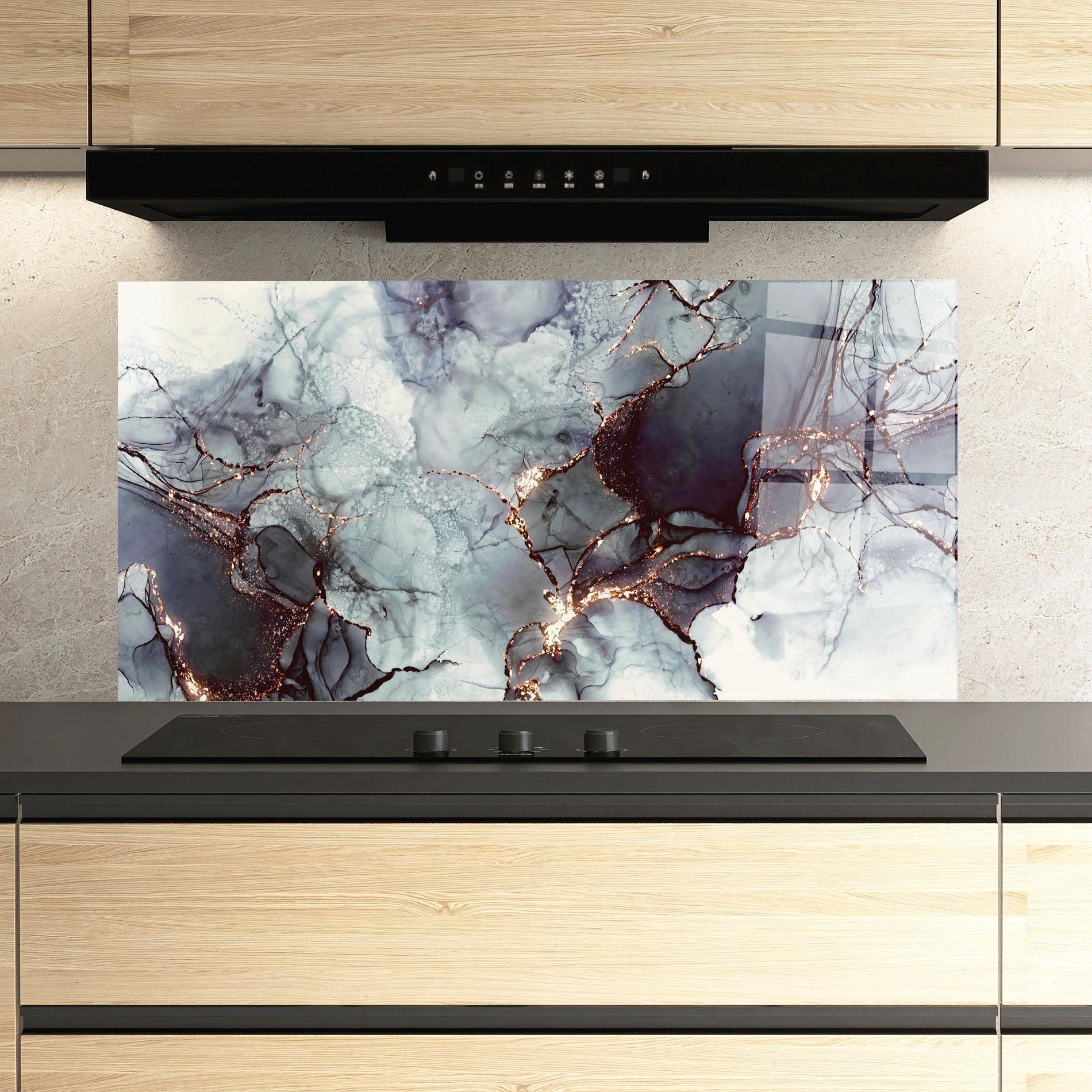 Küchenrückwand Glas Abstract Gold Path mockup 3