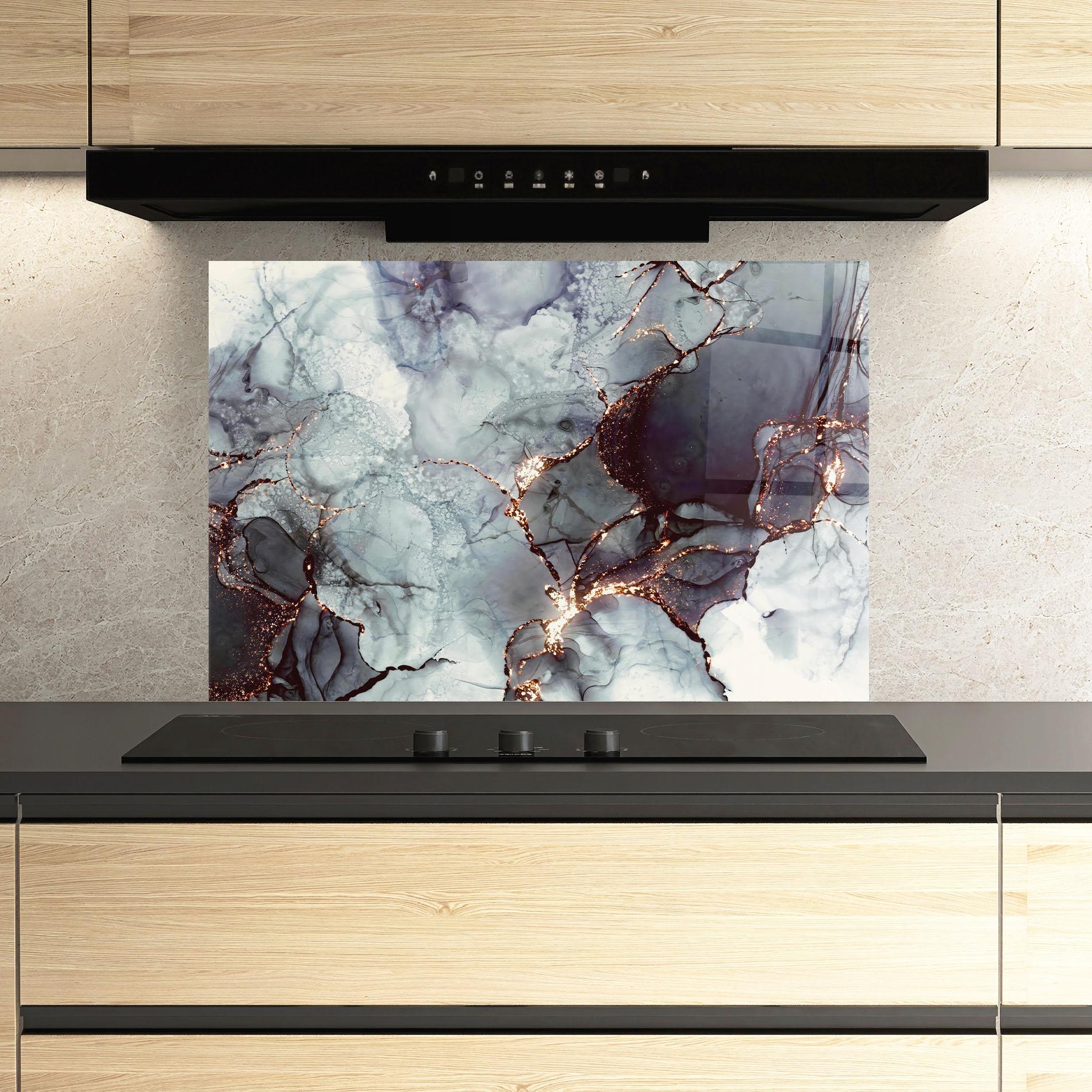 Küchenrückwand Glas Abstract Gold Path mockup 3