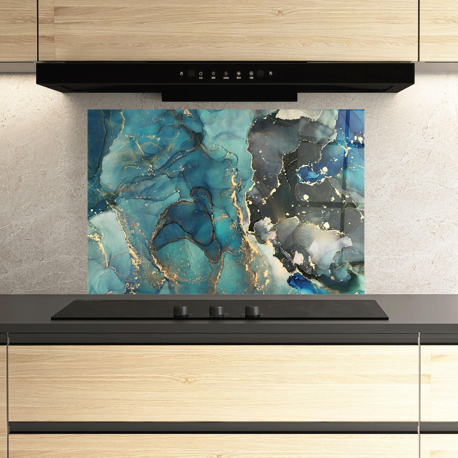 Küchenrückwand Glas Blue Marble mockup 3