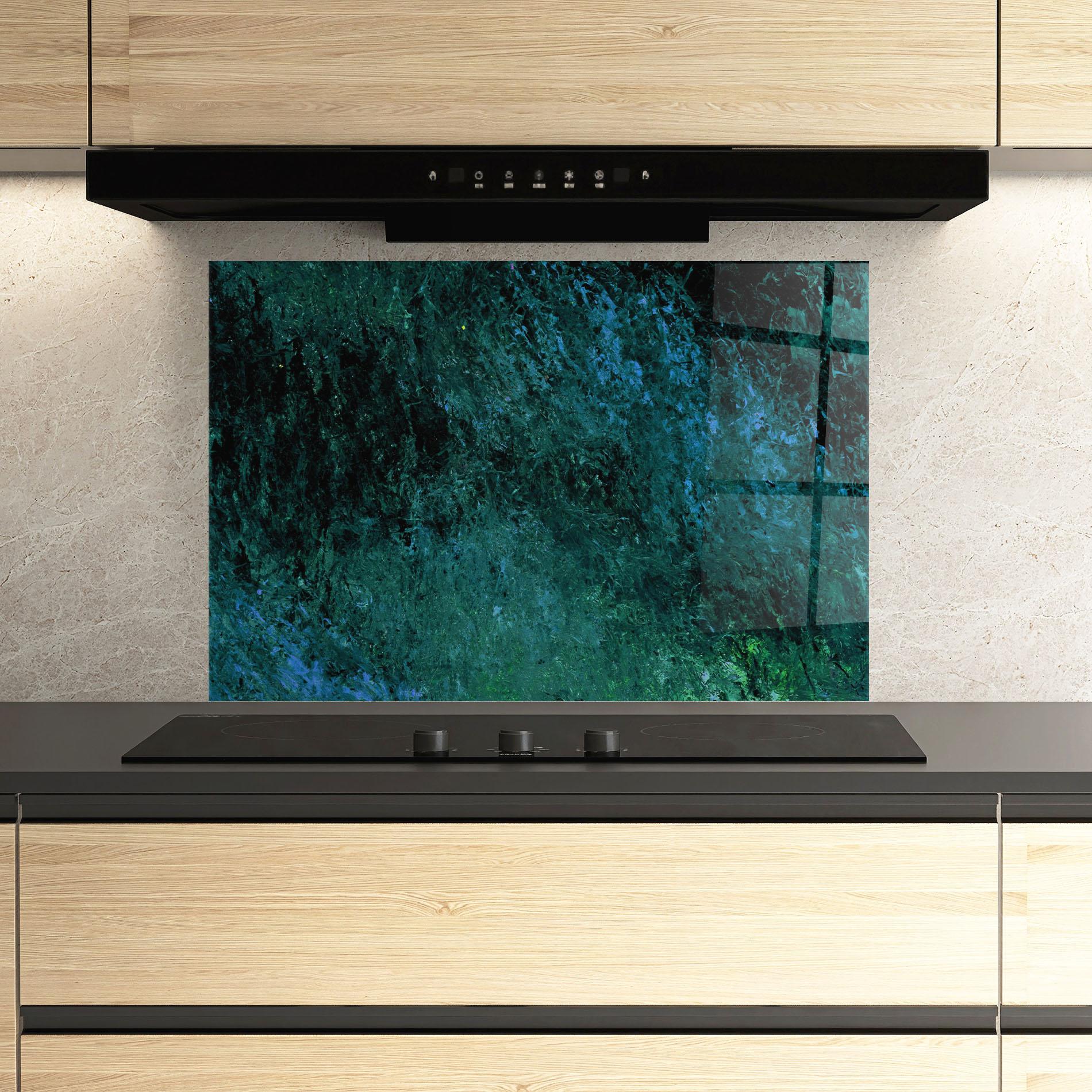 Küchenrückwand Glas Dark Green Blue Painting mockup 3