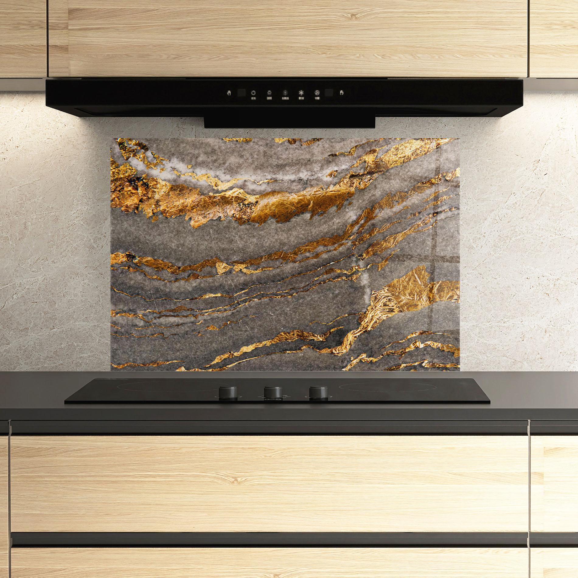 Küchenrückwand Glas Gold Paper Marble mockup 3