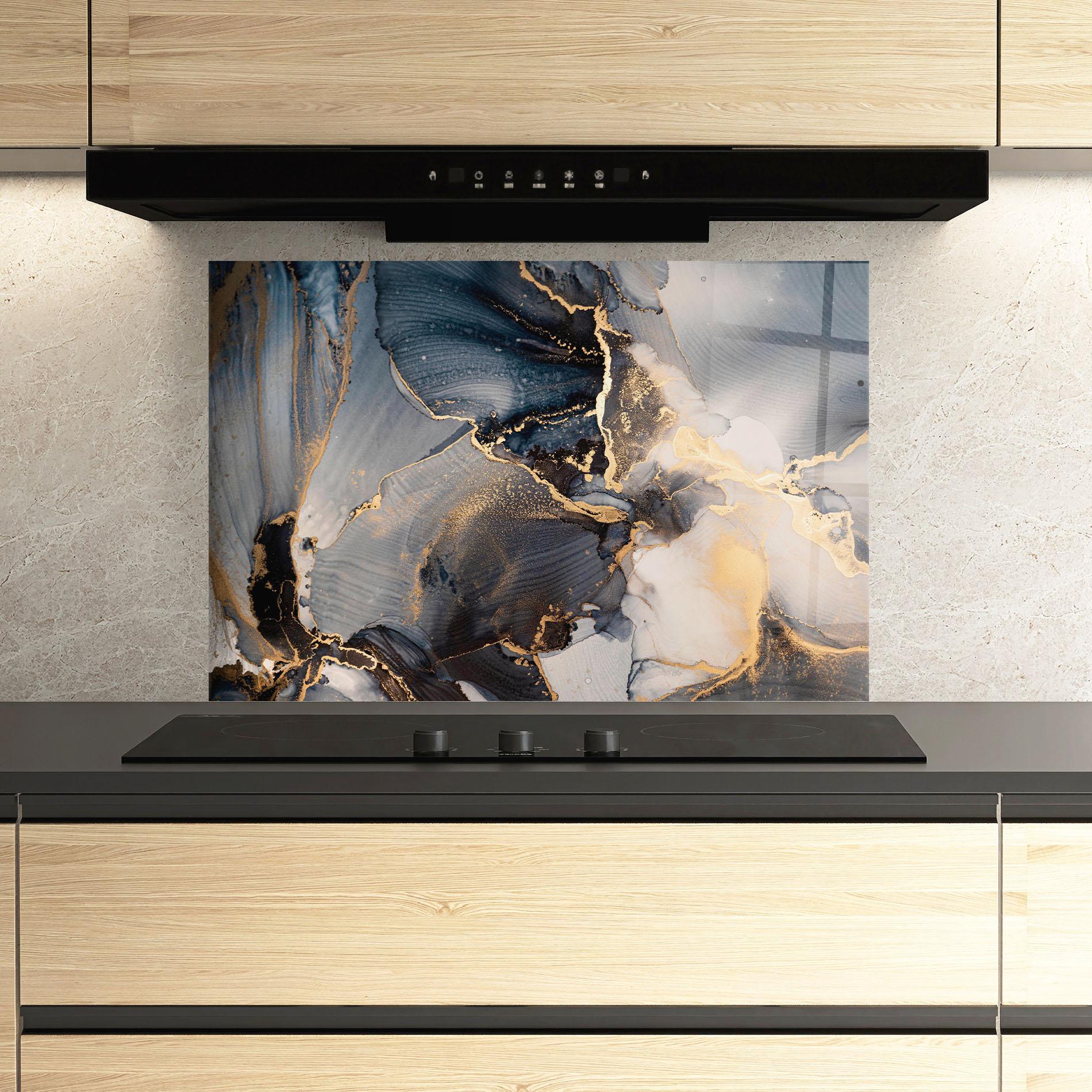 Küchenrückwand Glas Golden Abstract Marble mockup 3