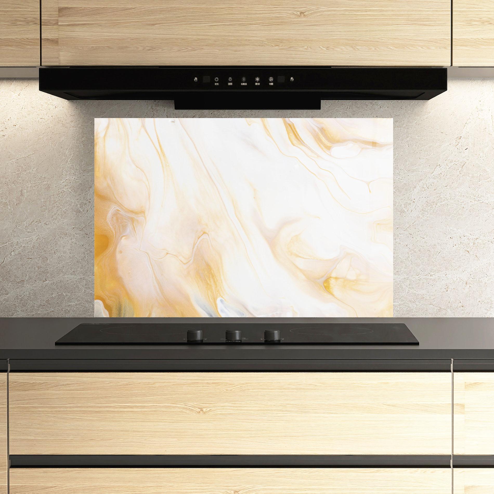 Küchenrückwand Glas White Yellow Marble mockup 3