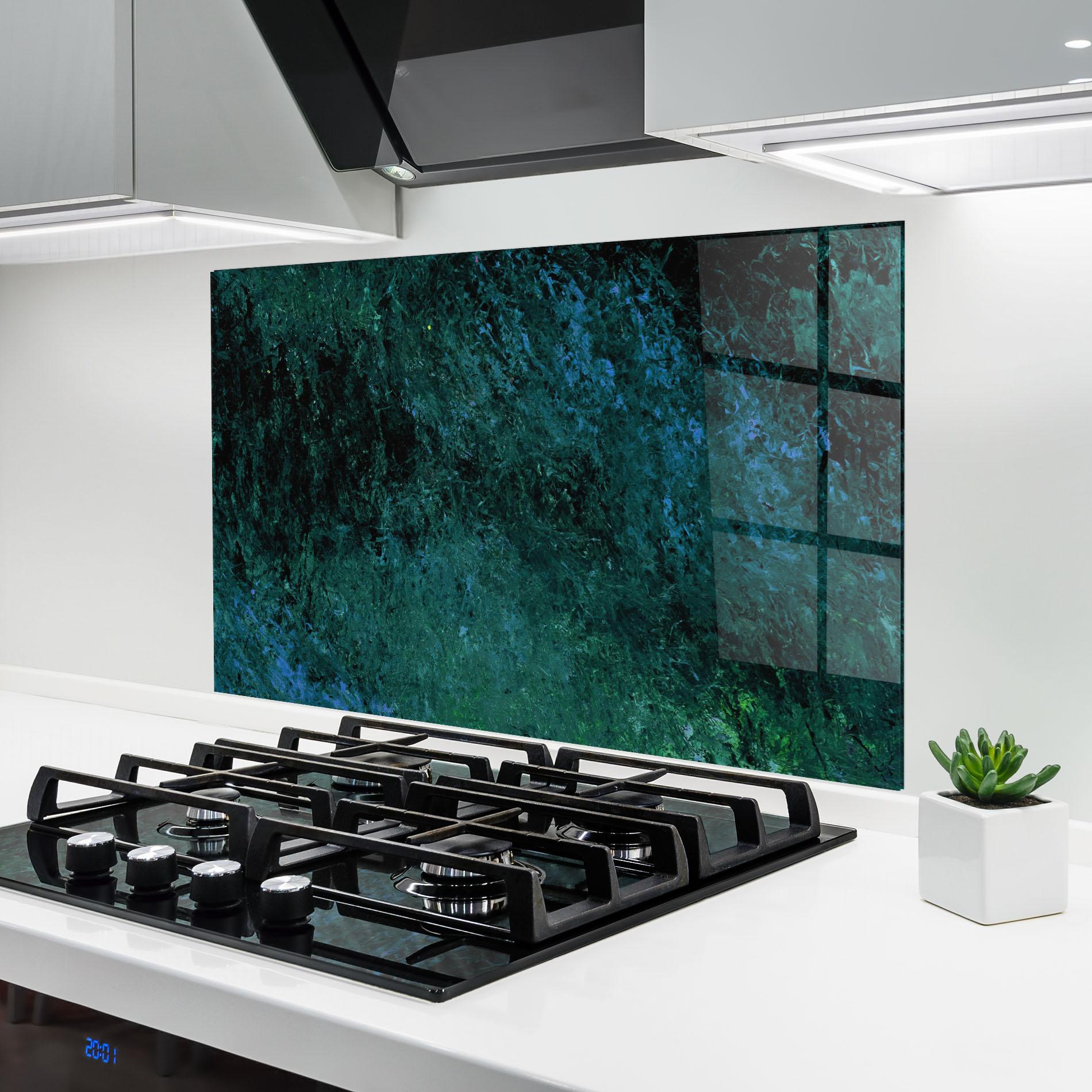 Küchenrückwand Glas Dark Green Blue Painting mockup 6