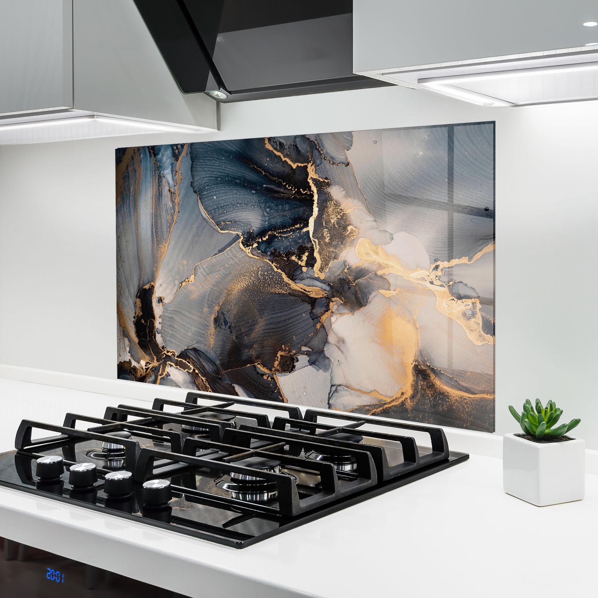 Küchenrückwand Glas Golden Abstract Marble mockup 6
