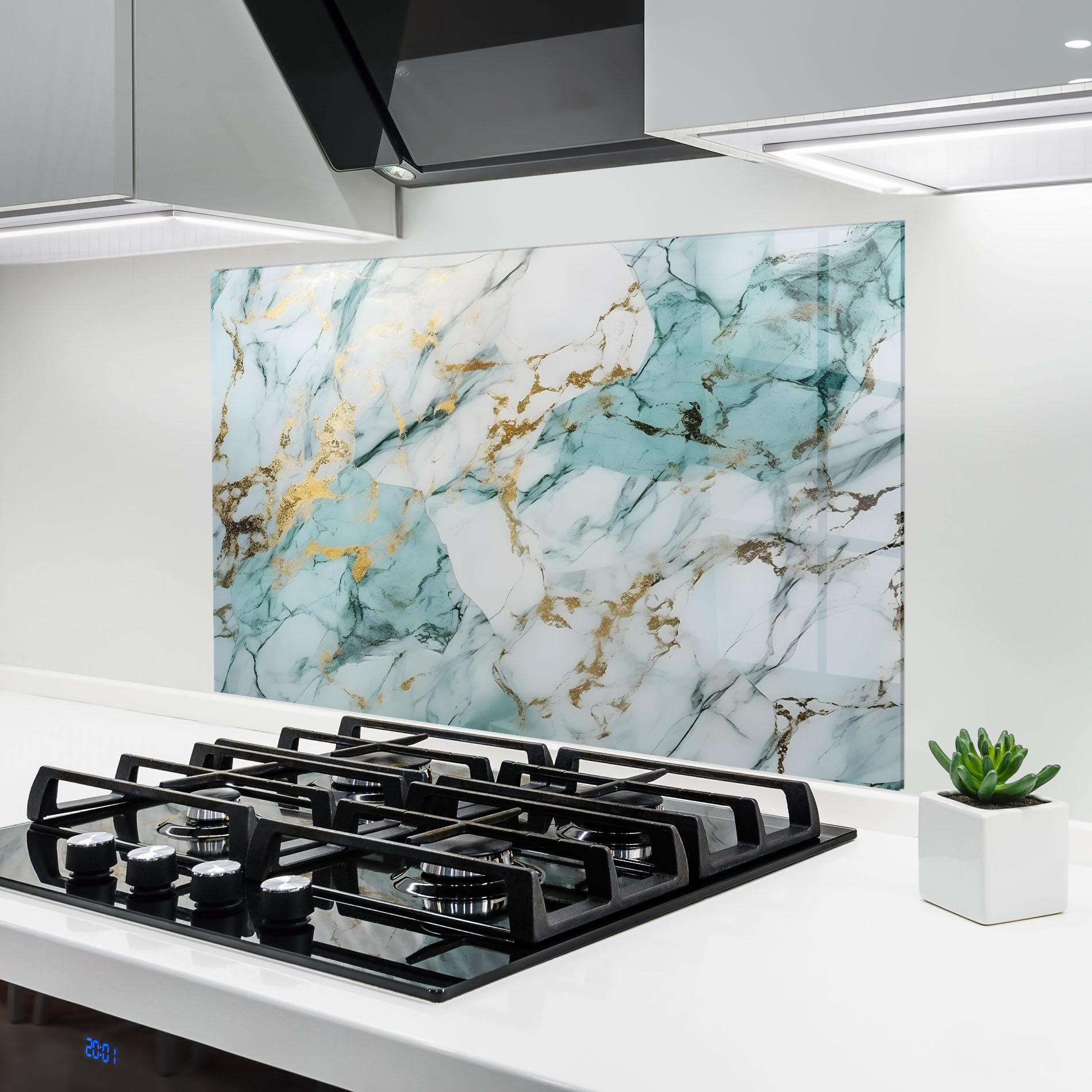 Küchenrückwand Glas Light Green Gold Line mockup 6