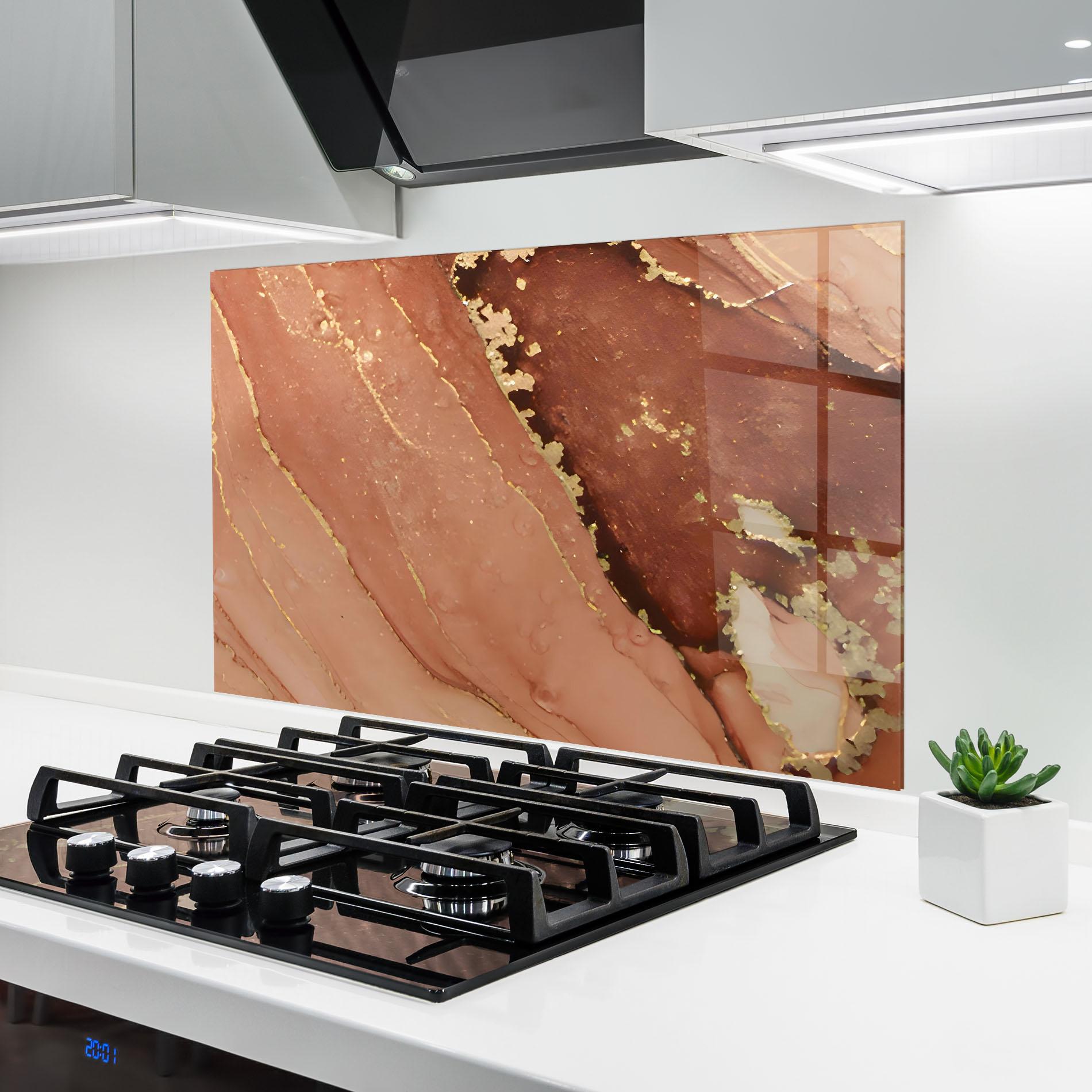 Küchenrückwand Glas Orange Marble mockup 6