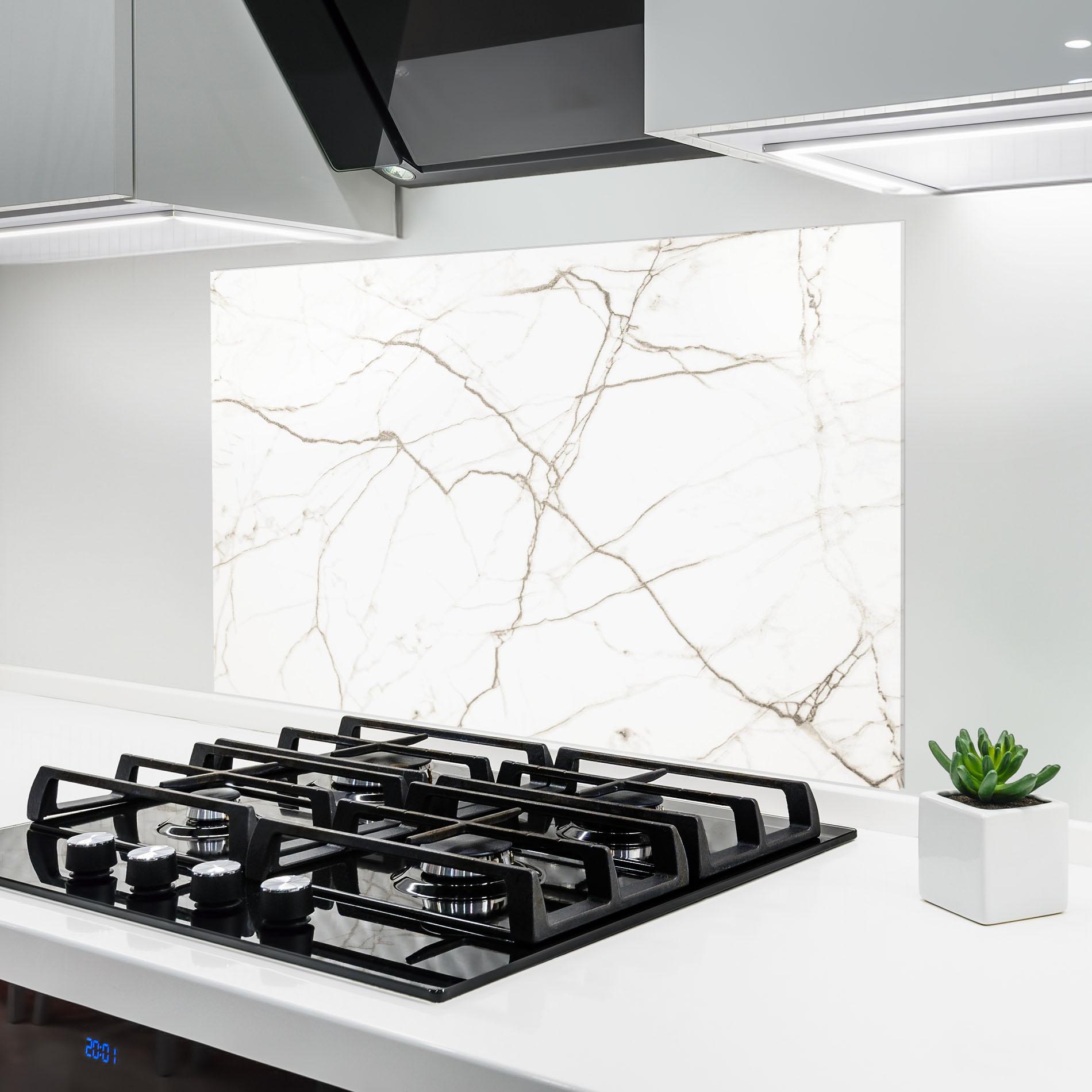 Küchenrückwand Glas White Brown Lines Marble mockup 6