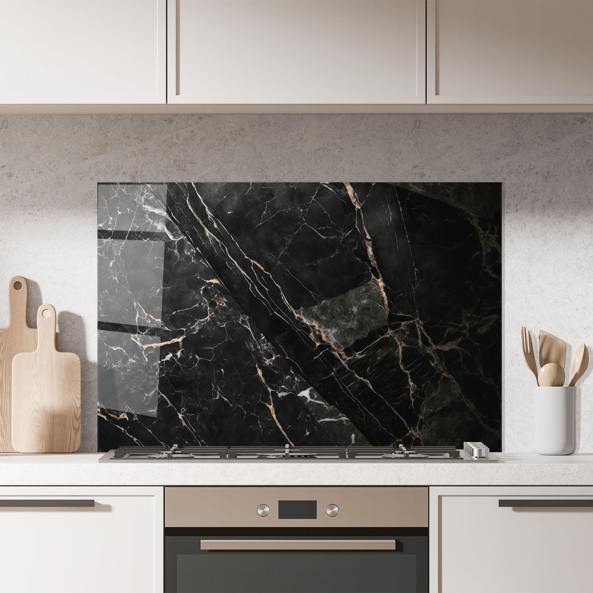 Küchenrückwand Glas Black Brown Marble mockup 7