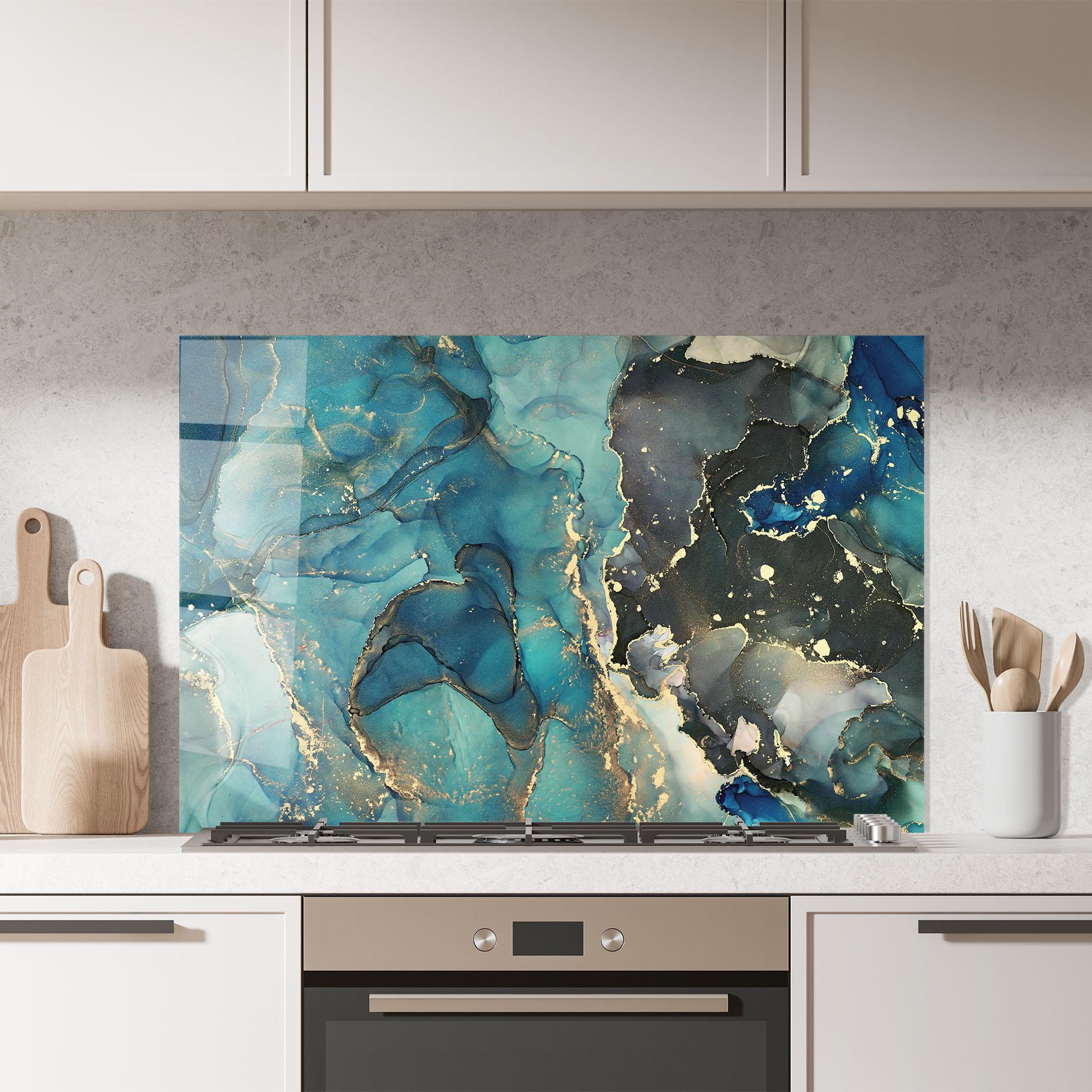 Küchenrückwand Glas Blue Marble mockup 7