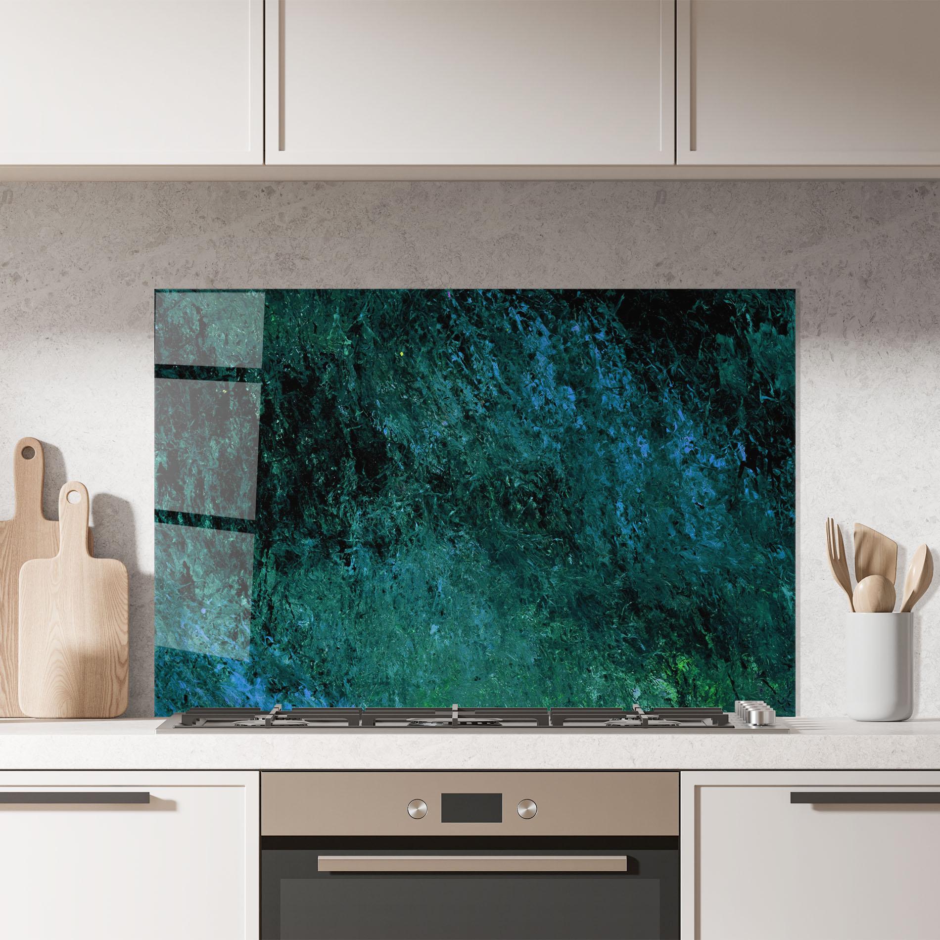 Küchenrückwand Glas Dark Green Blue Painting mockup 7