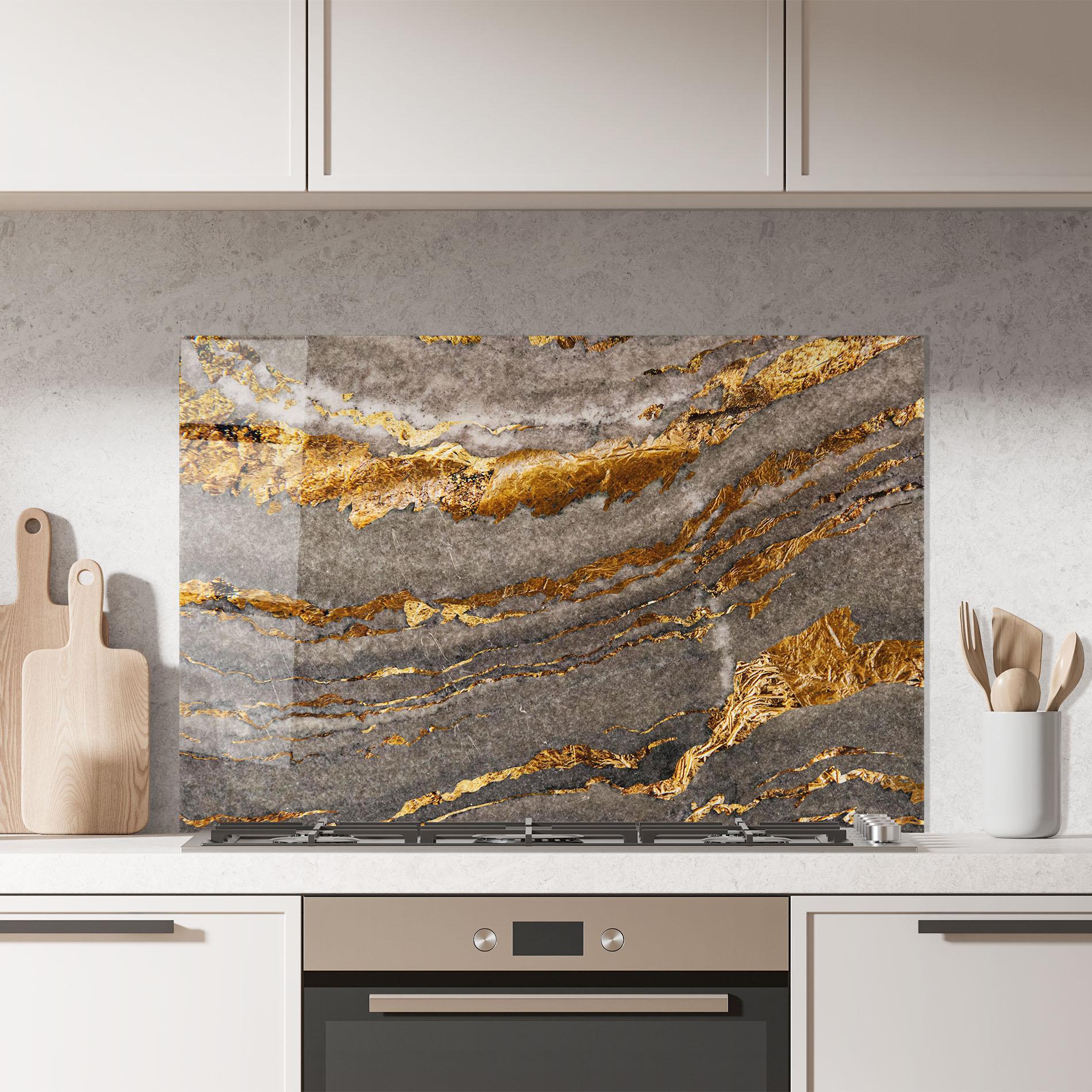 Küchenrückwand Glas Gold Paper Marble mockup 7