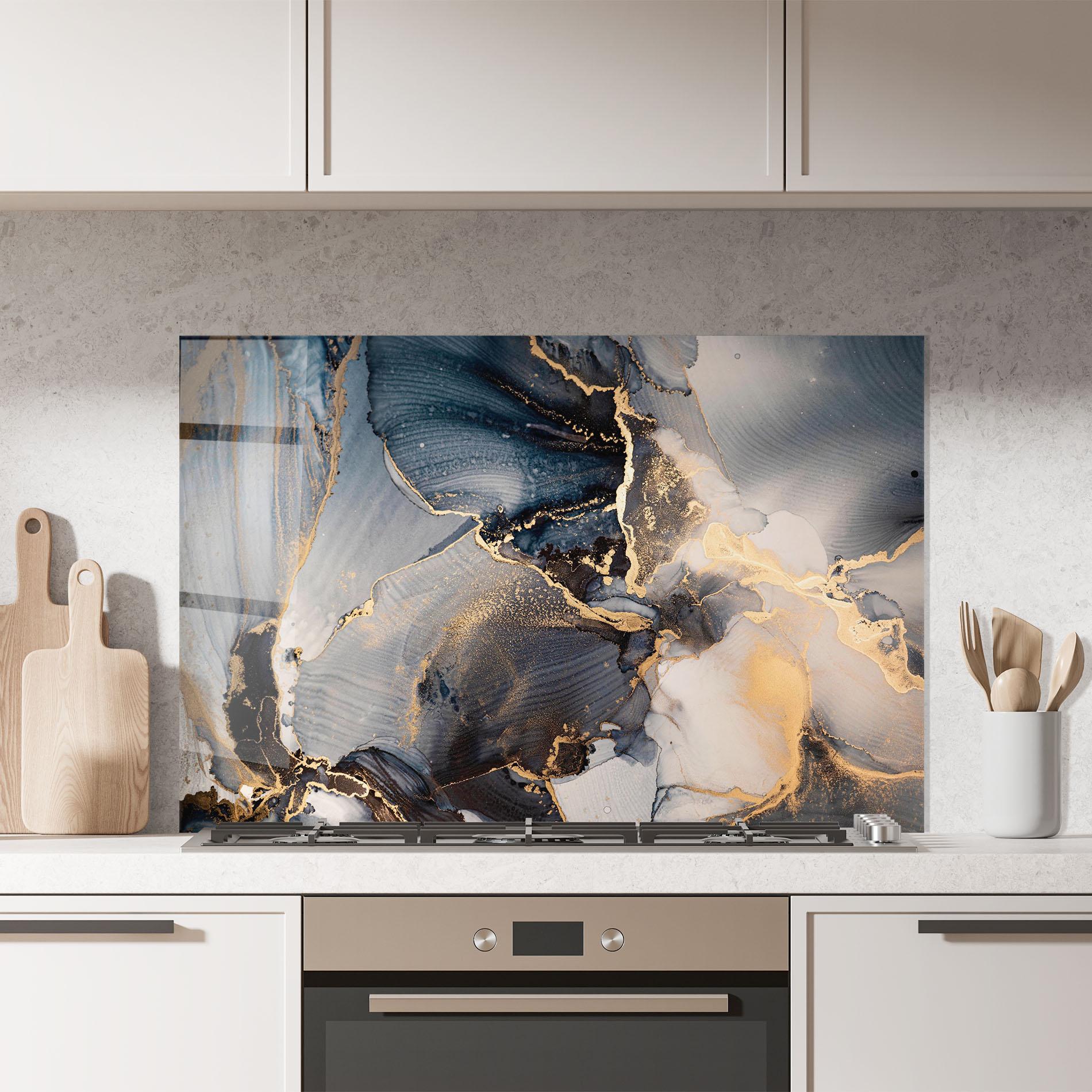 Küchenrückwand Glas Golden Abstract Marble mockup 7
