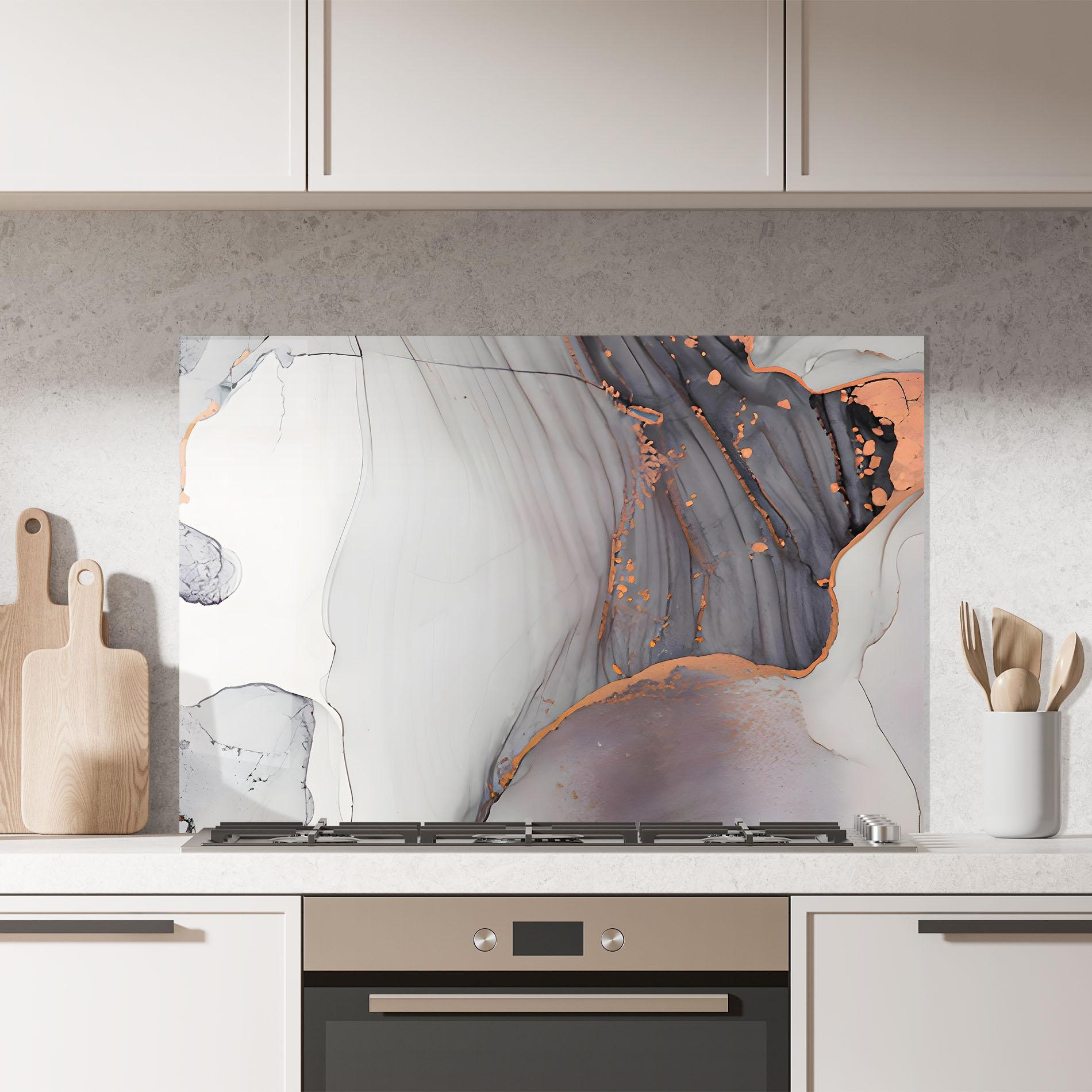 Küchenrückwand Glas Grey Pink Liquid Marble mockup 7
