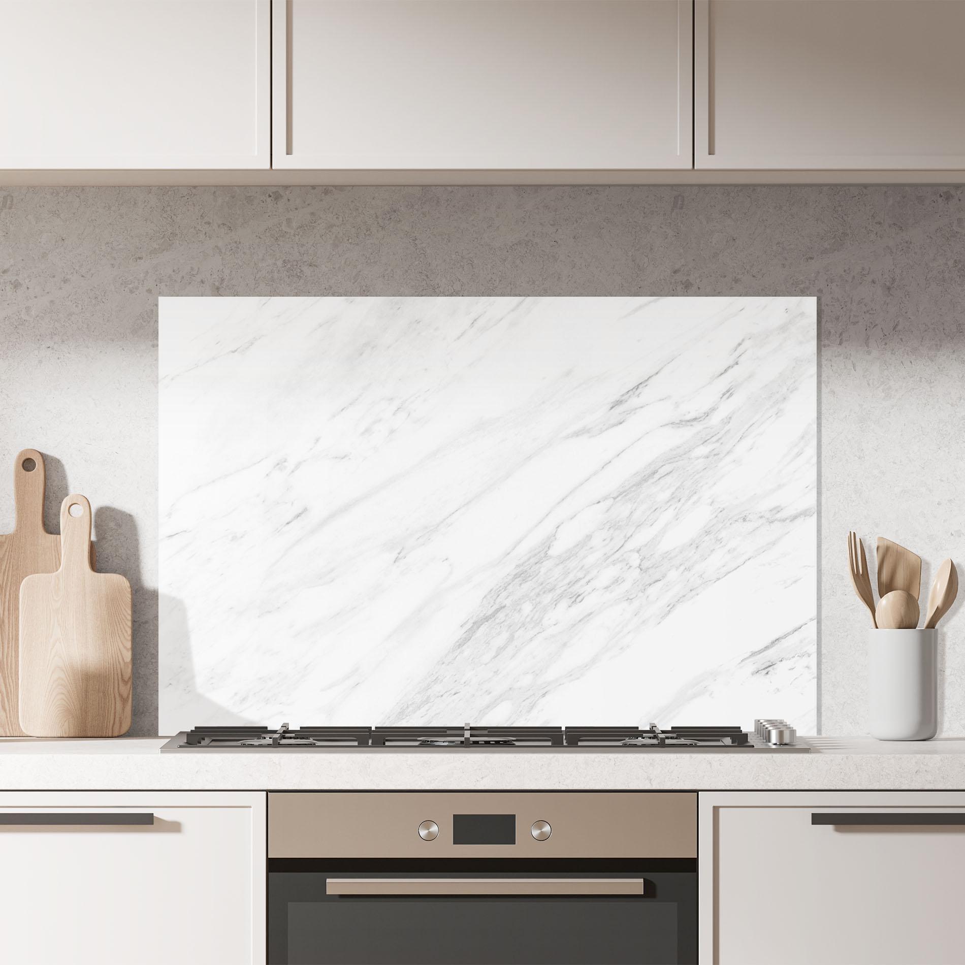 Küchenrückwand Glas Light Grey Marble mockup 7