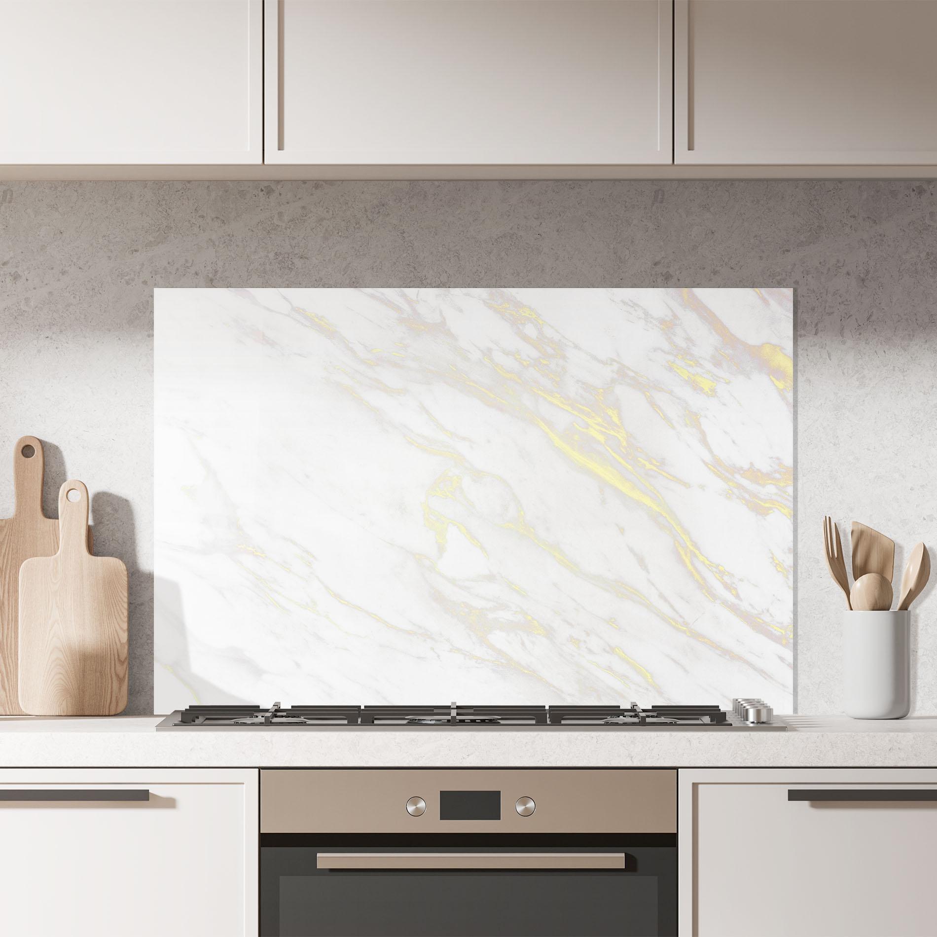 Küchenrückwand Glas White Gold Lines mockup 7