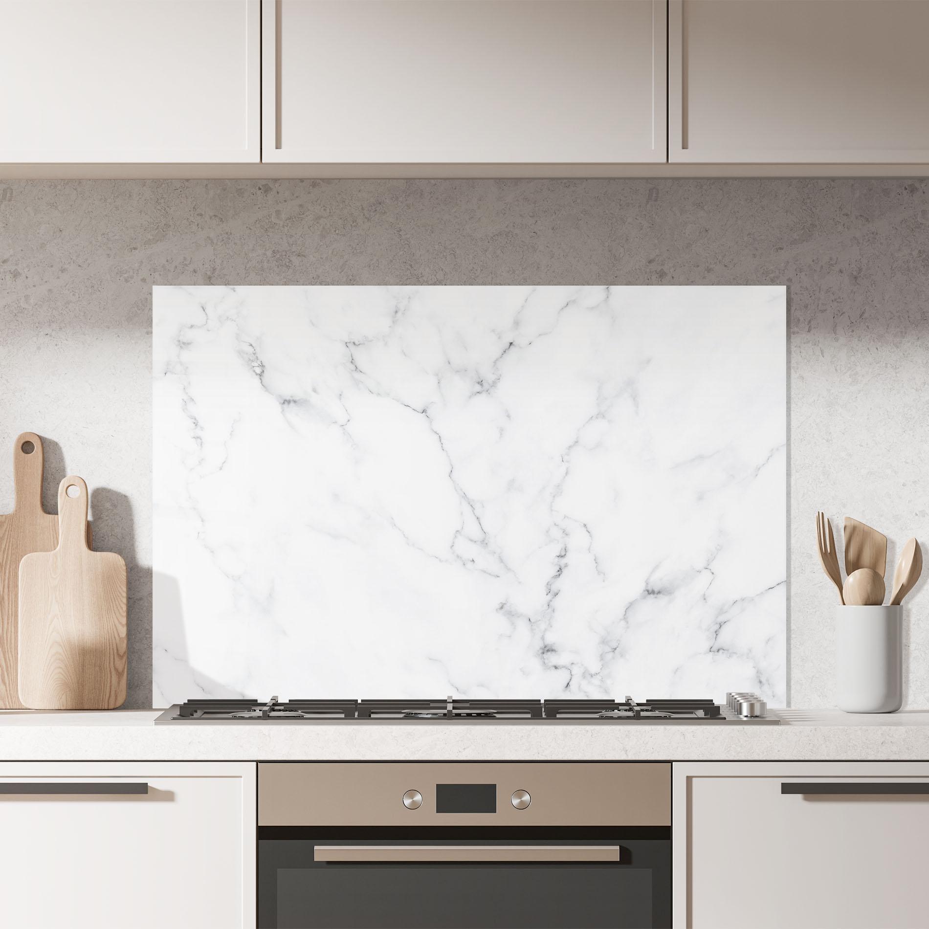 Küchenrückwand Glas White Marble Texture mockup 7
