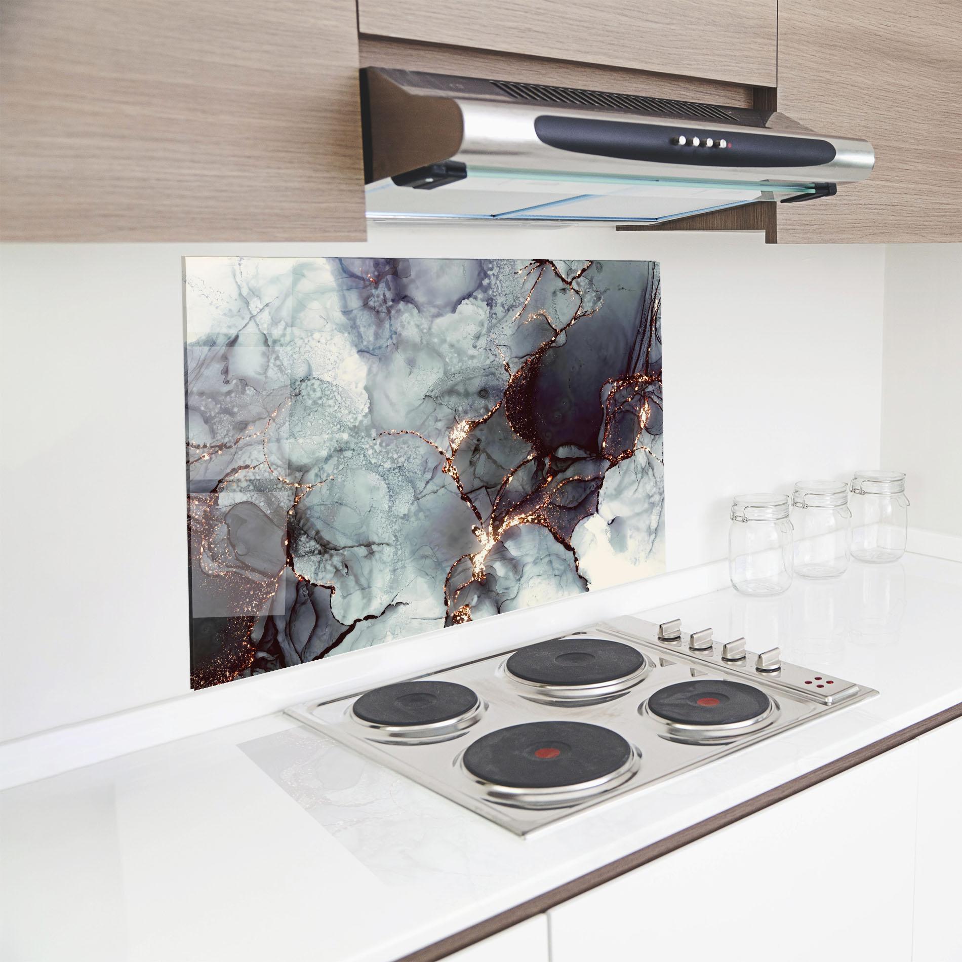 Küchenrückwand Glas Abstract Gold Path mockup 8